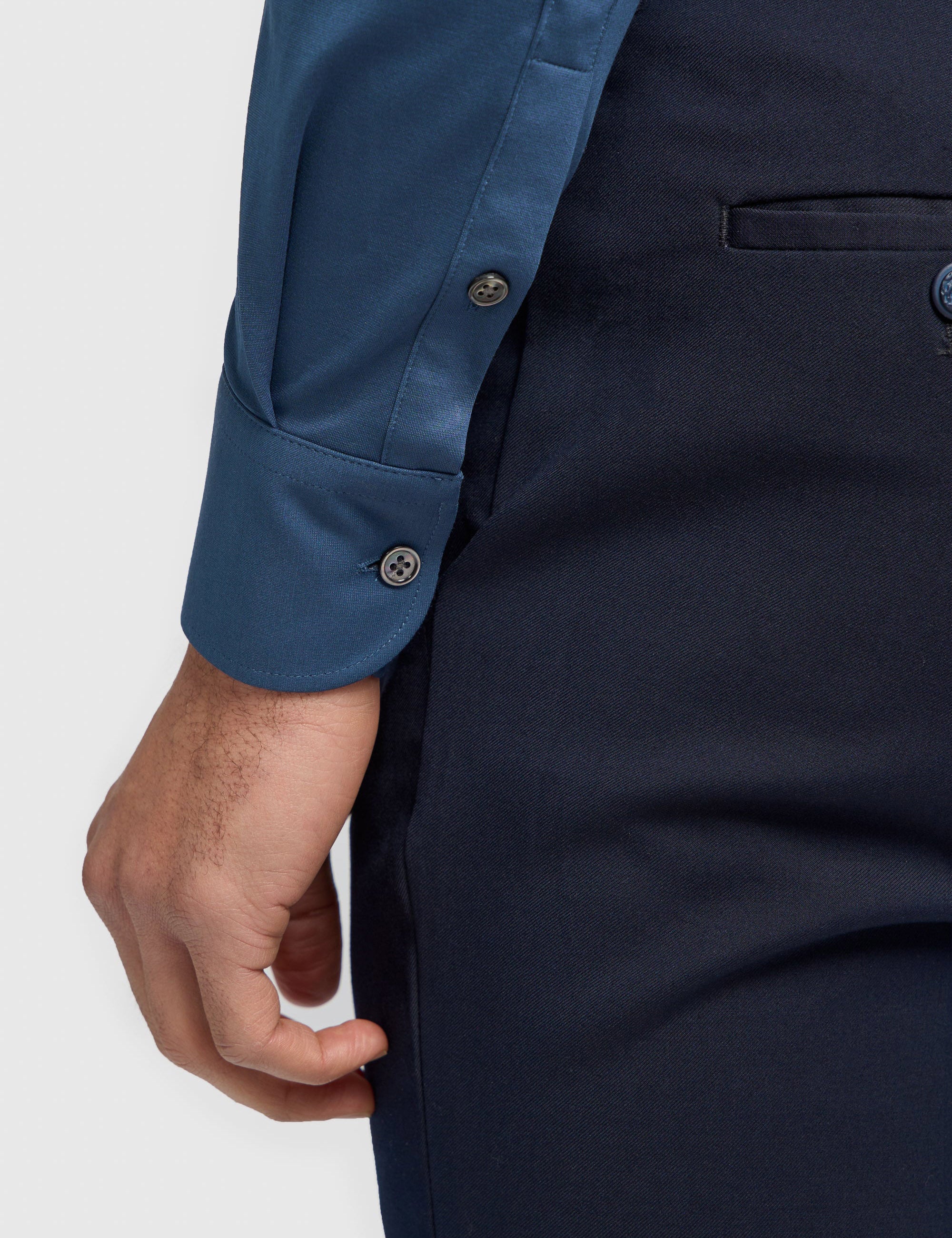 Cavani – Blue Cotton Blend Stretch Slim Fit Shirt