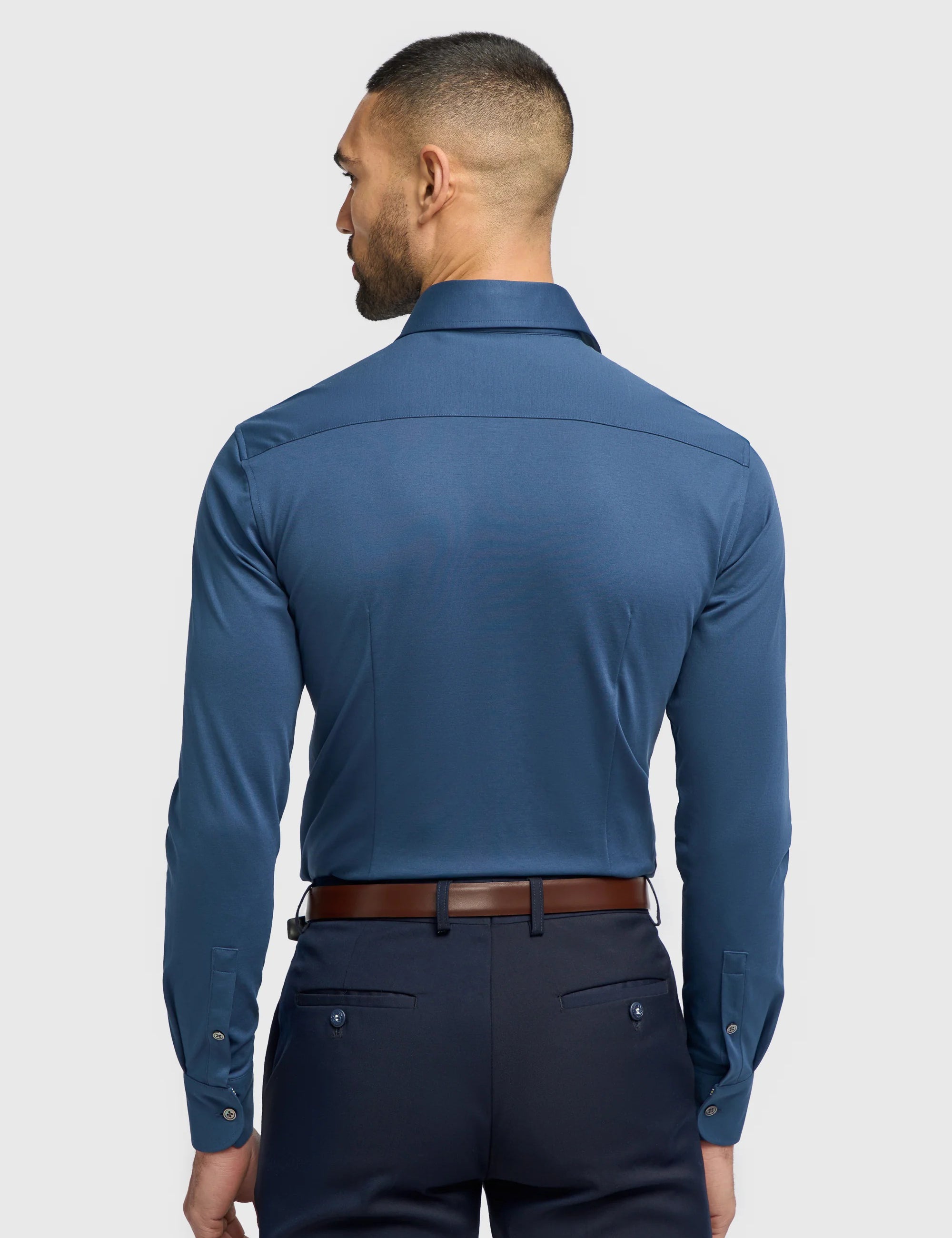 Cavani – Blue Cotton Blend Stretch Slim Fit Shirt