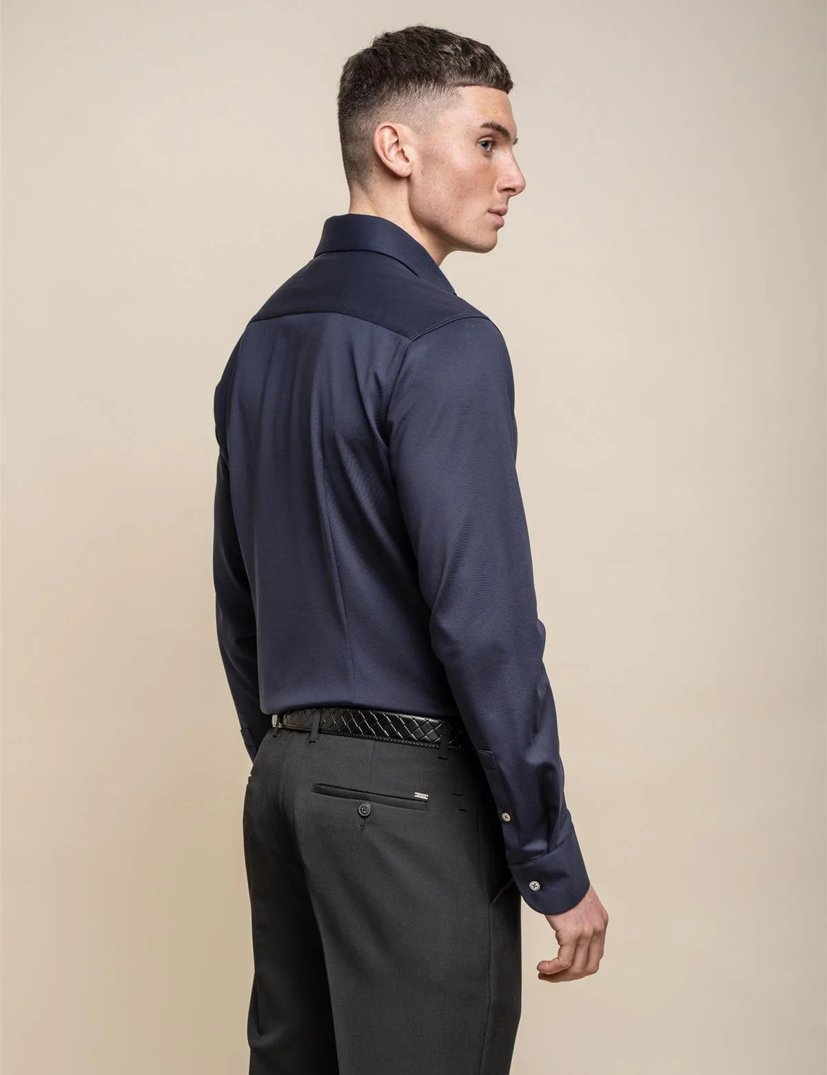 Cavani – Navy Cotton Blend Stretch Slim Fit Shirt