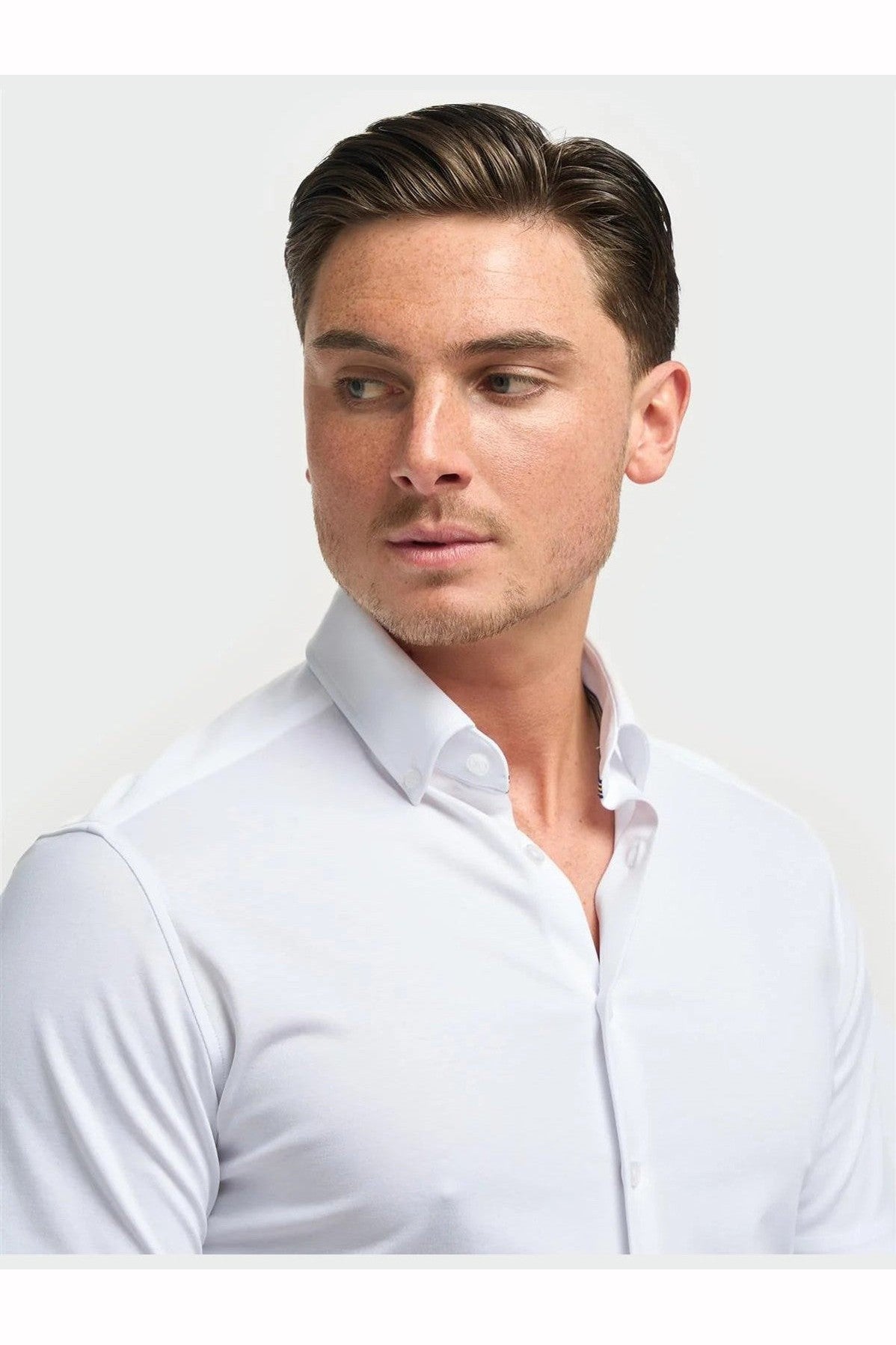 White Cotton Stretch Slim Fit Shirt – Short Sleeve CAVANI