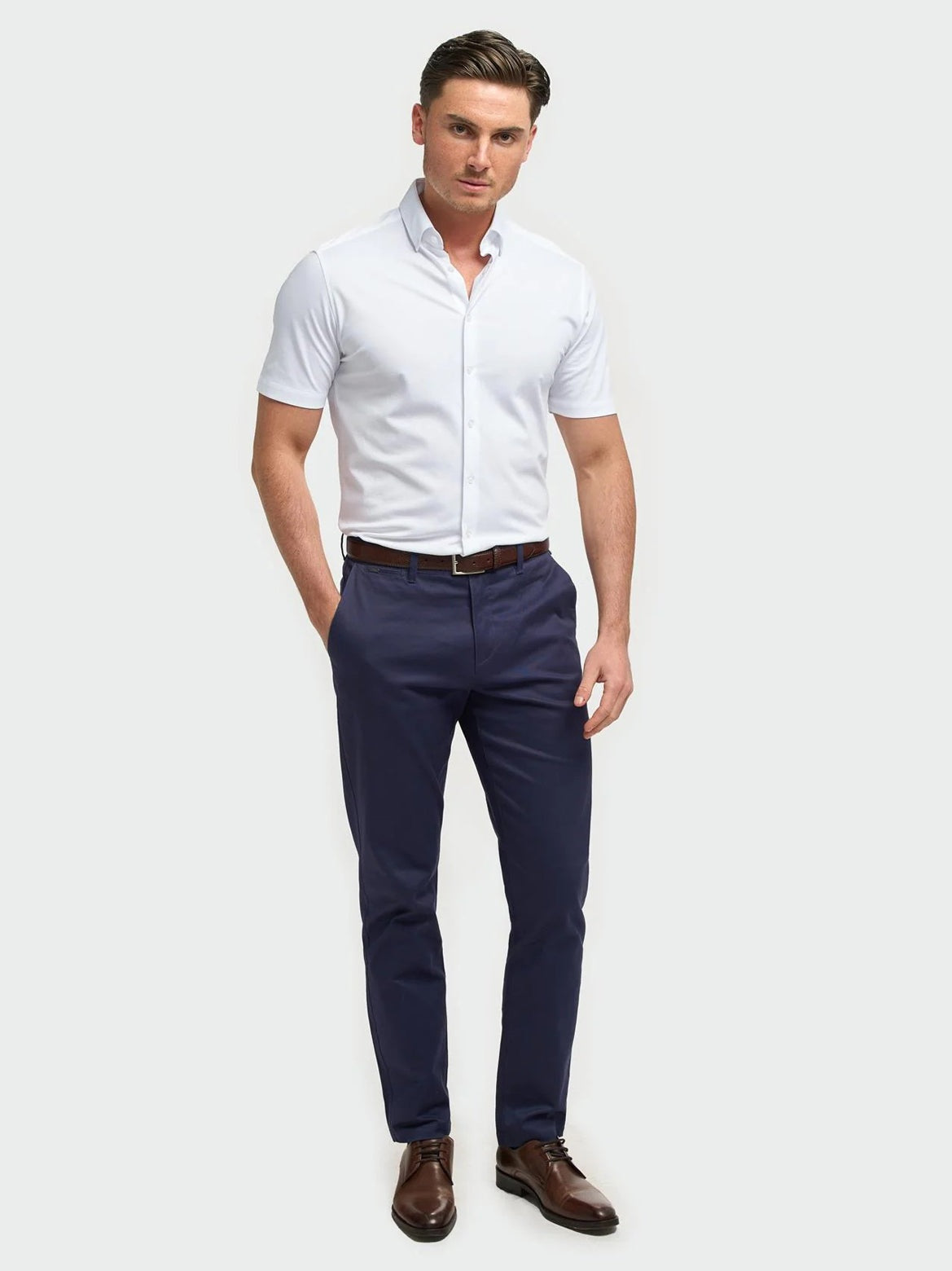 White Cotton Stretch Slim Fit Shirt – Short Sleeve CAVANI