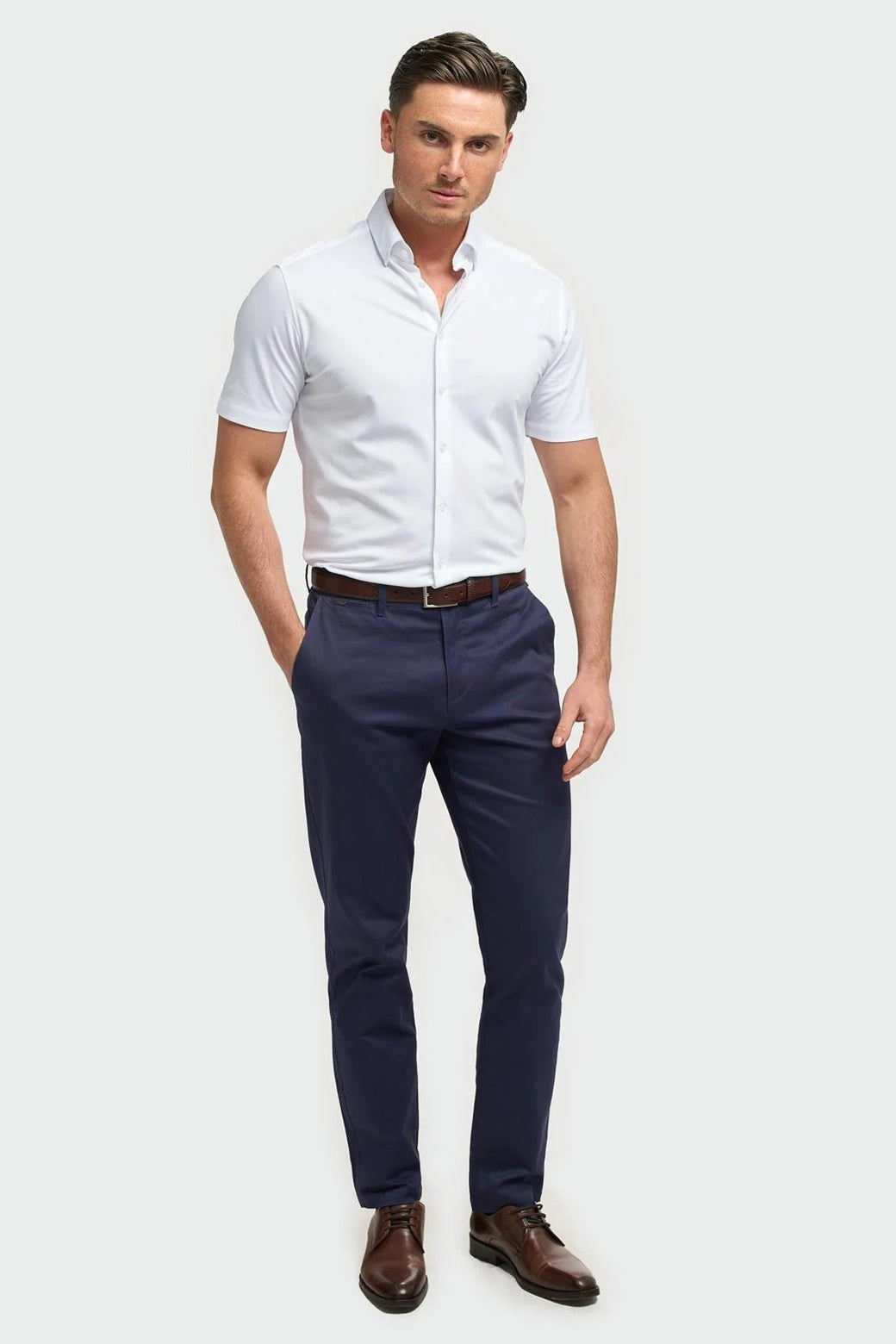 White Cotton Stretch Slim Fit Shirt – Short Sleeve CAVANI