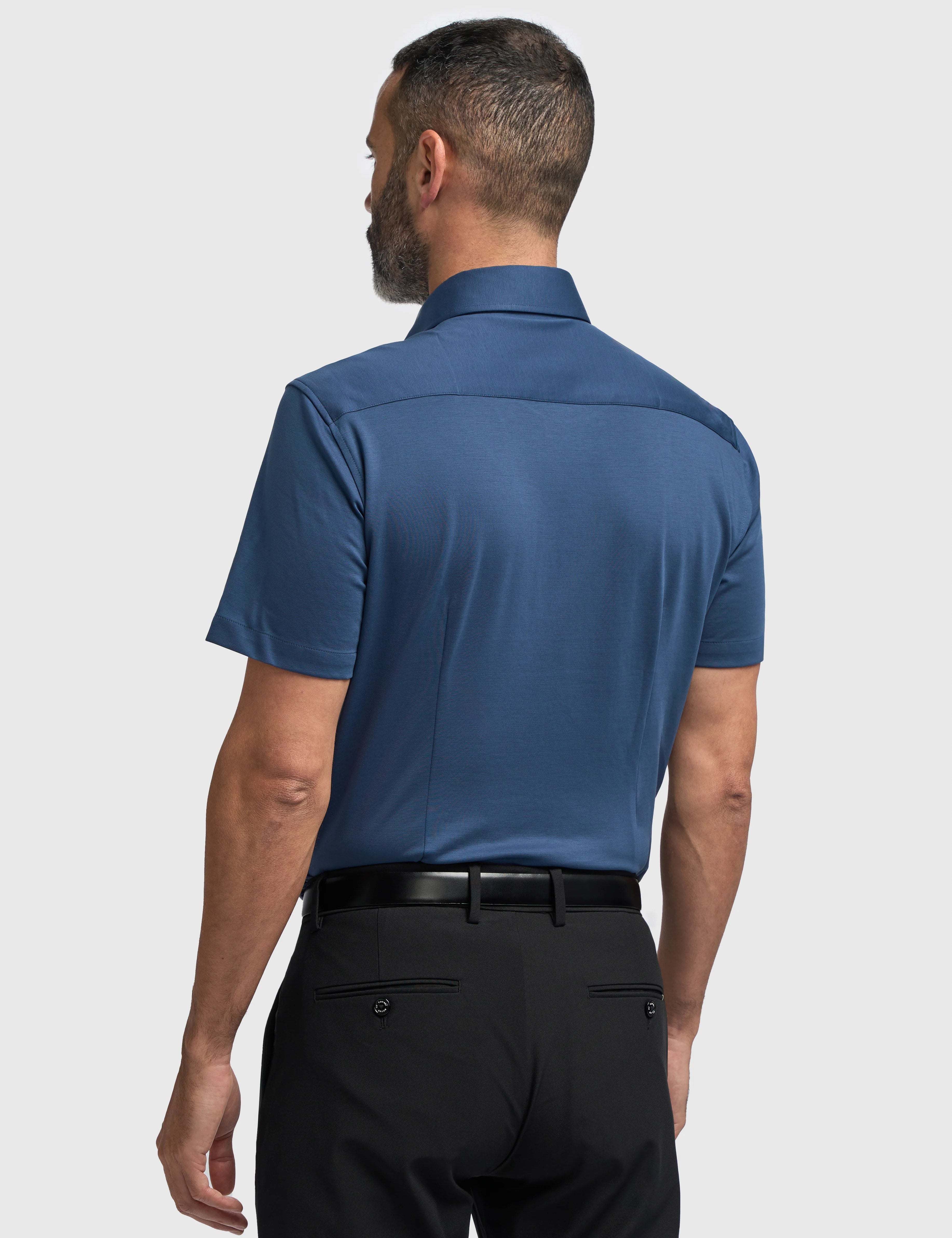 Blue Cotton Stretch Slim Fit Shirt – Short Sleeve