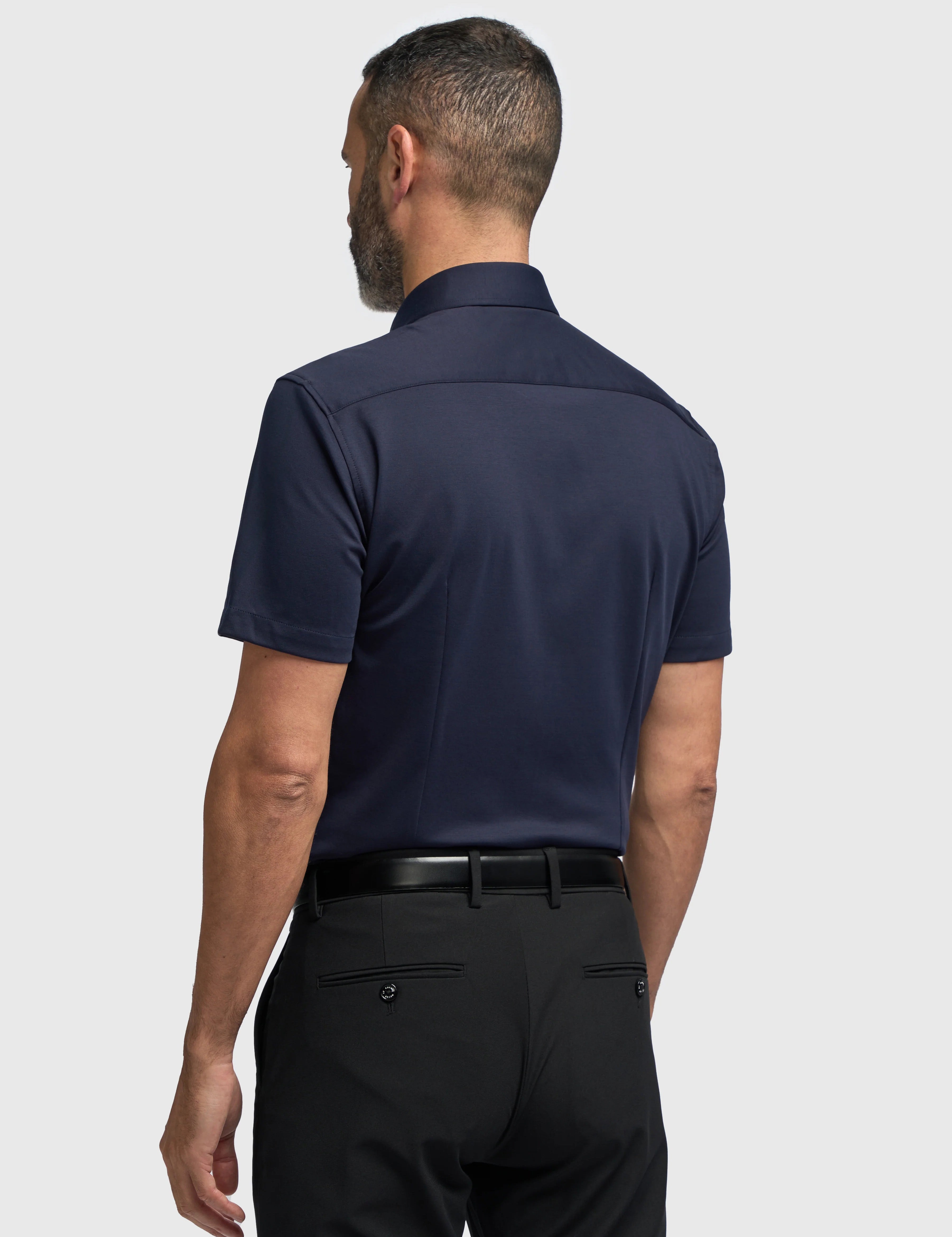 Navy Cotton Stretch Slim Fit Shirt – Short Sleeve