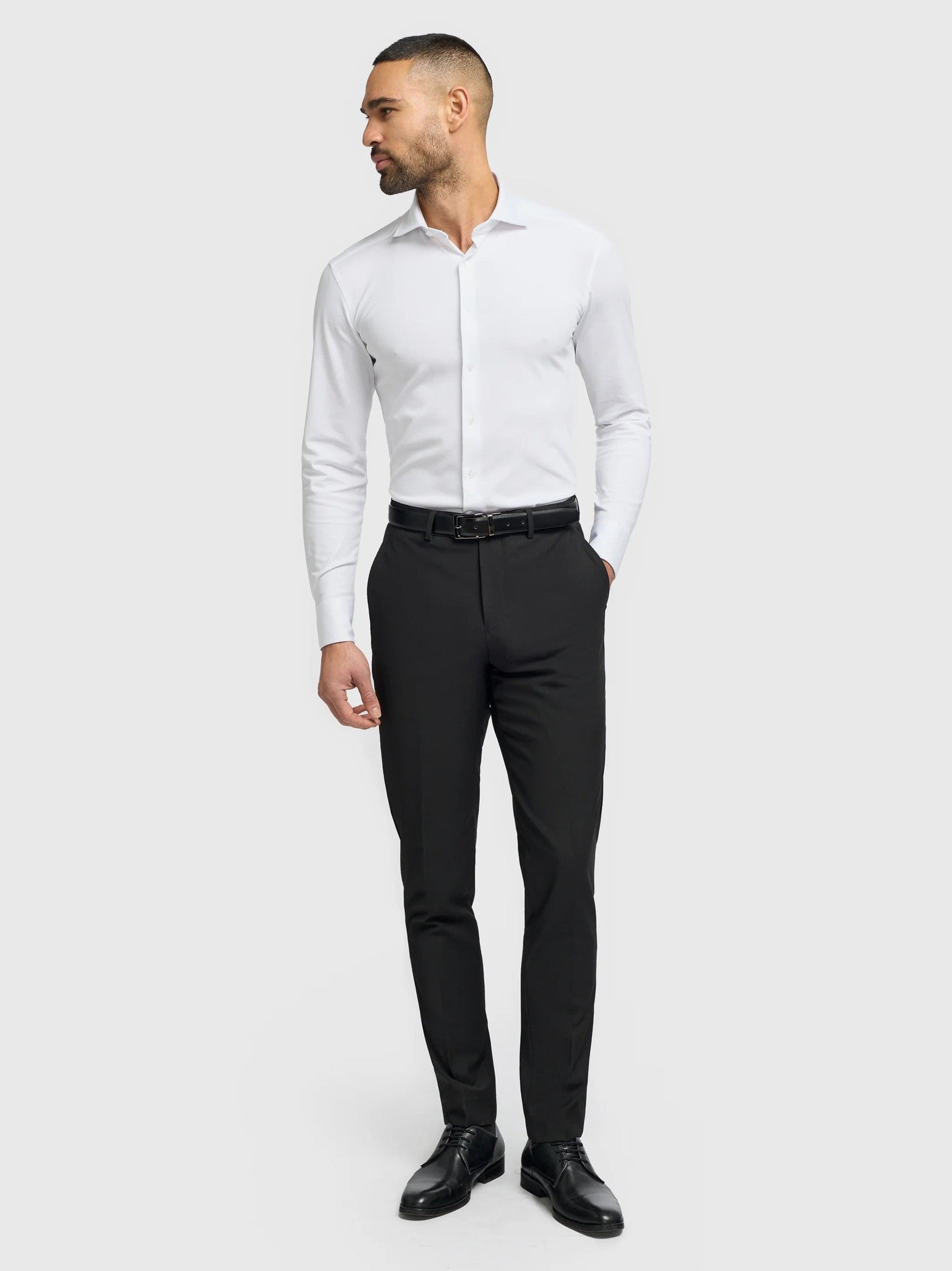 Cavani – White Cotton Blend Stretch Slim Fit Shirt CAVANI
