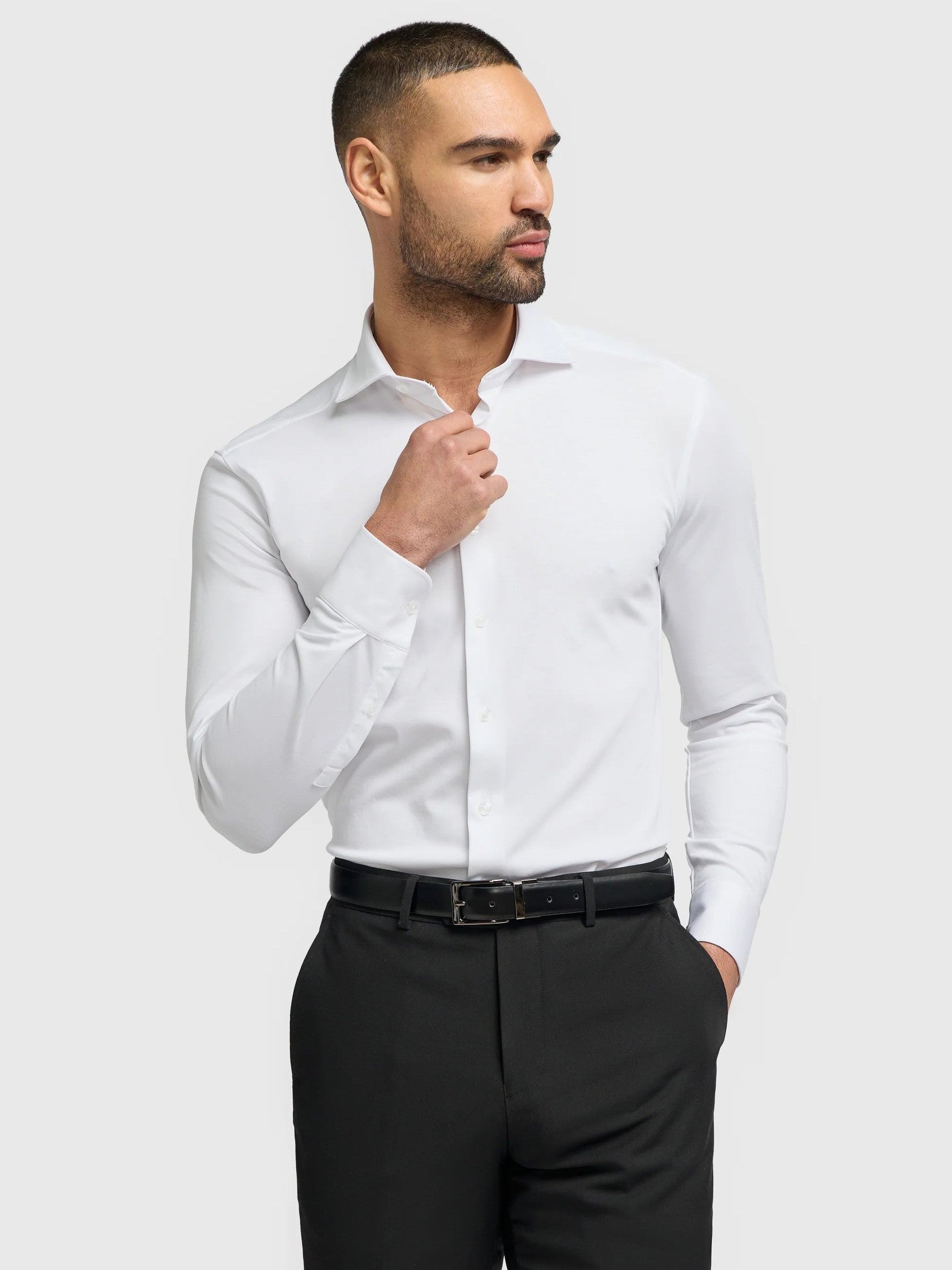 Cavani – White Cotton Blend Stretch Slim Fit Shirt CAVANI