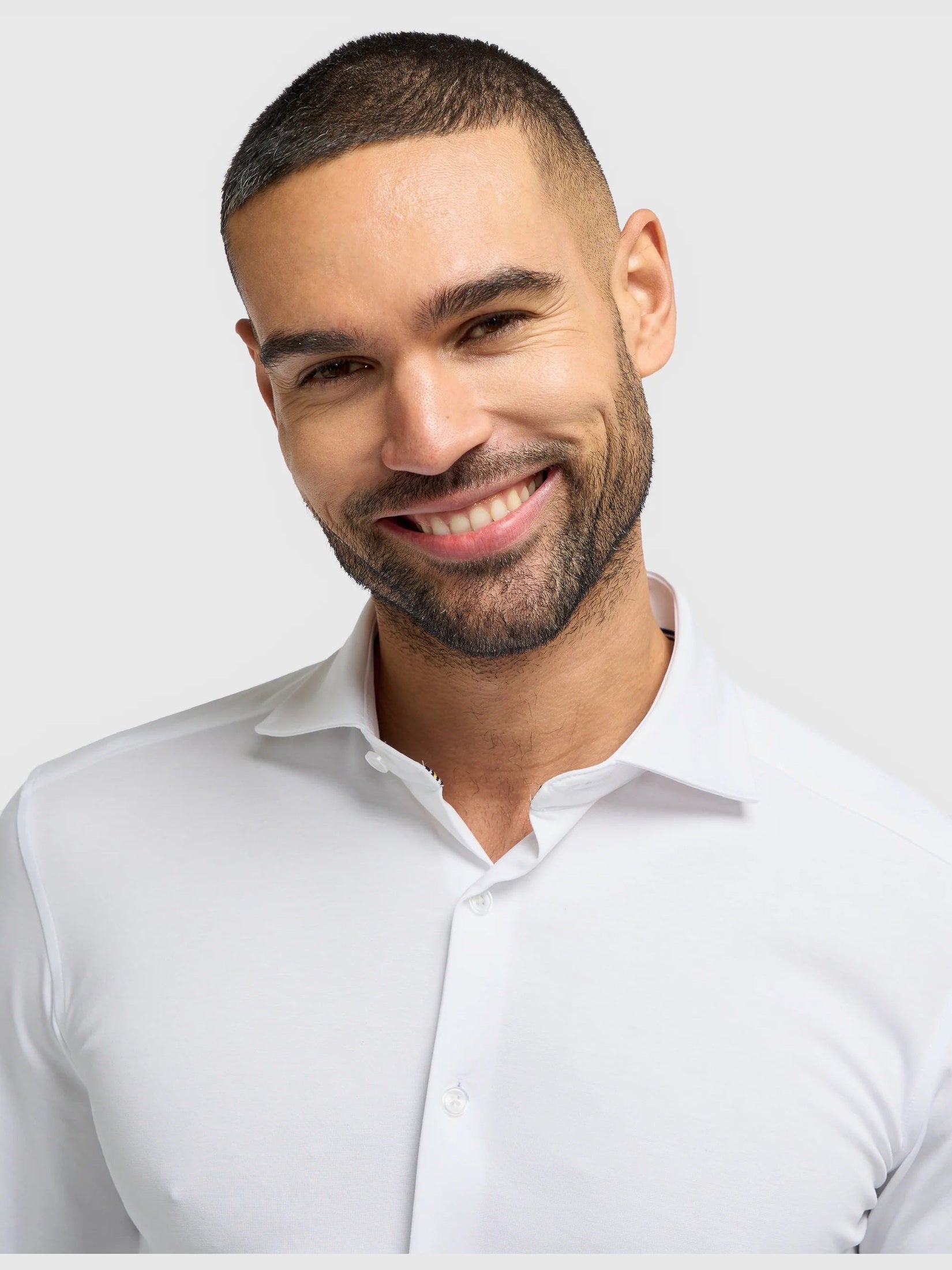 Cavani – White Cotton Blend Stretch Slim Fit Shirt CAVANI