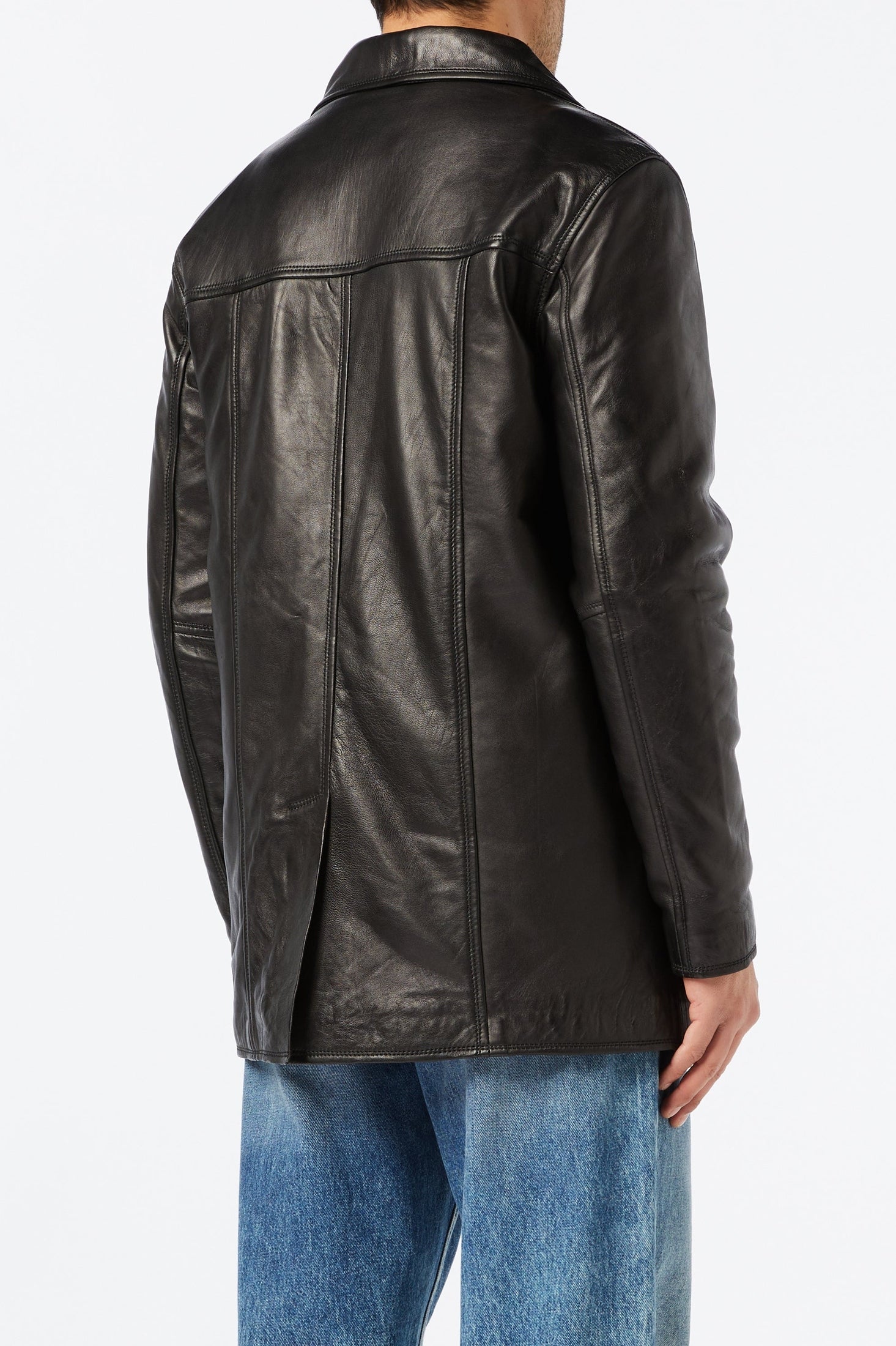 XPOSED Mens Real Leather Blazer Style Vintage Smart Casual Black Reefer Jacket