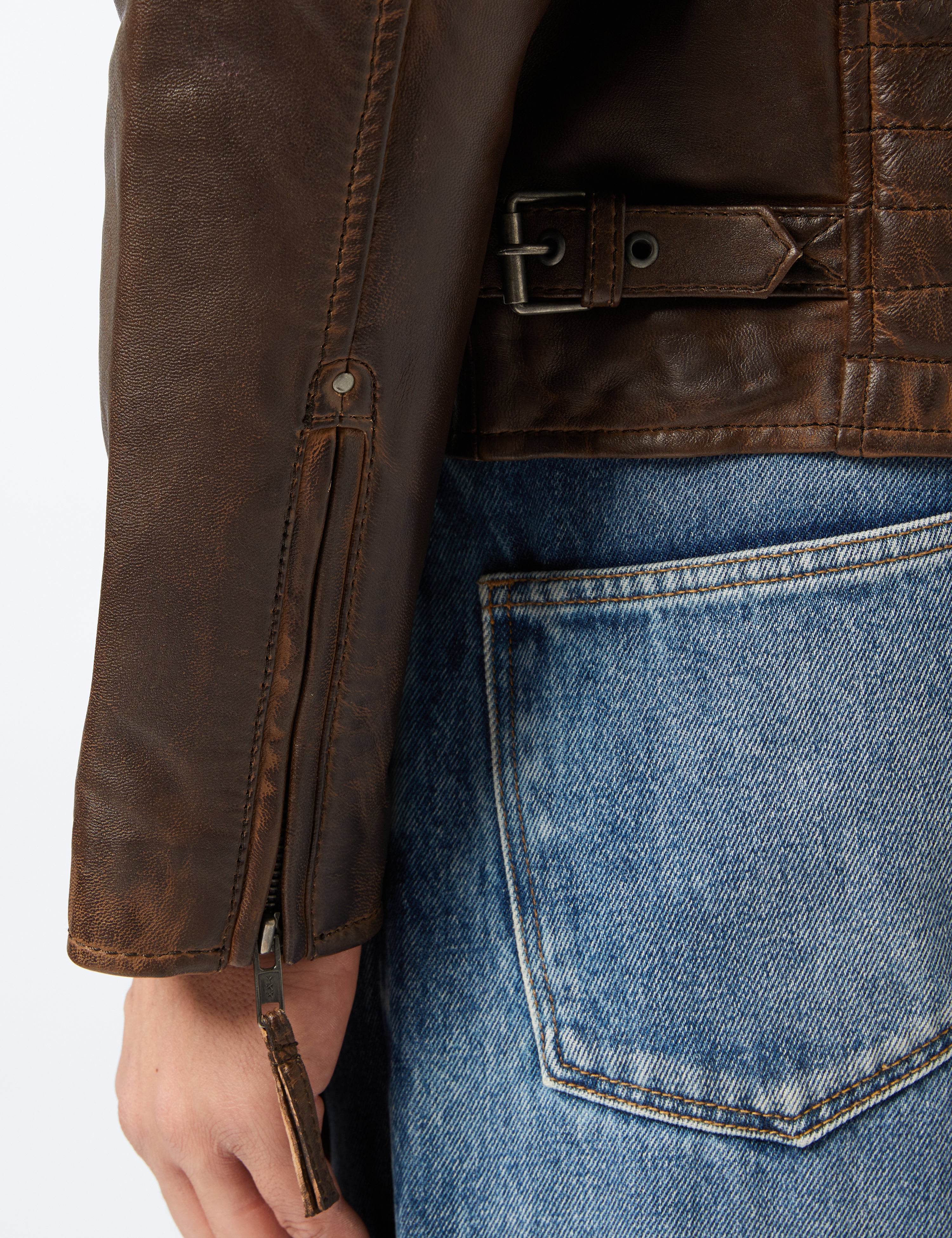 Mens Real Soft Leather Slim Fit Antique Washed Brown Urban Retro Biker Jacket