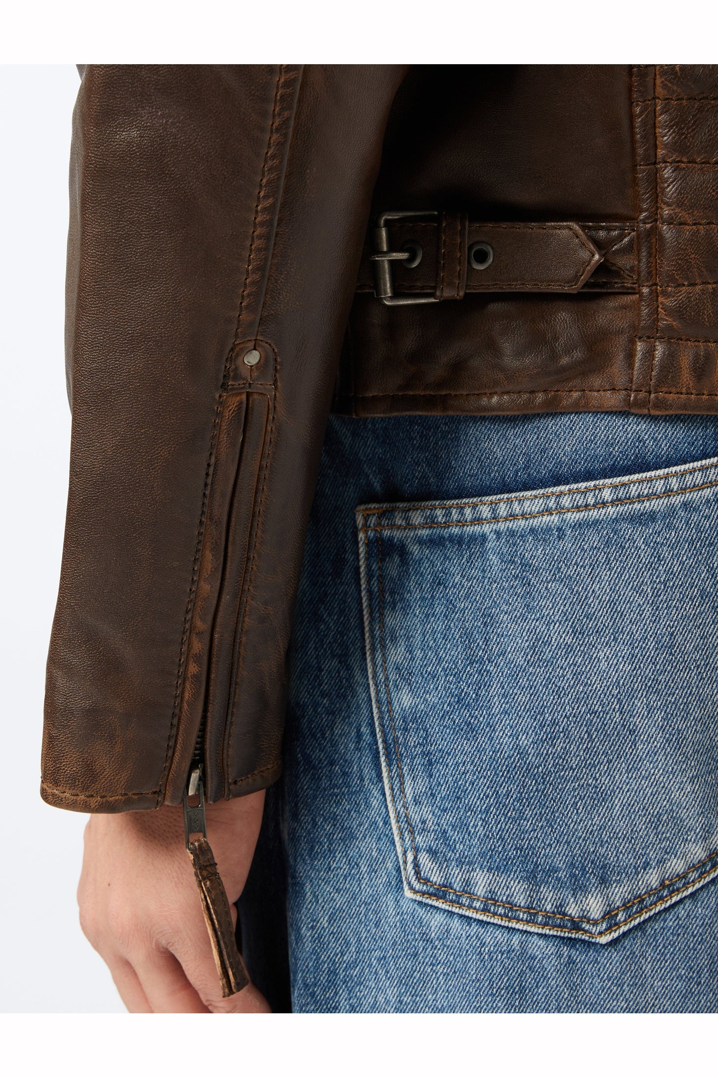 Mens Real Soft Leather Slim Fit Antique Washed Brown Urban Retro Biker Jacket