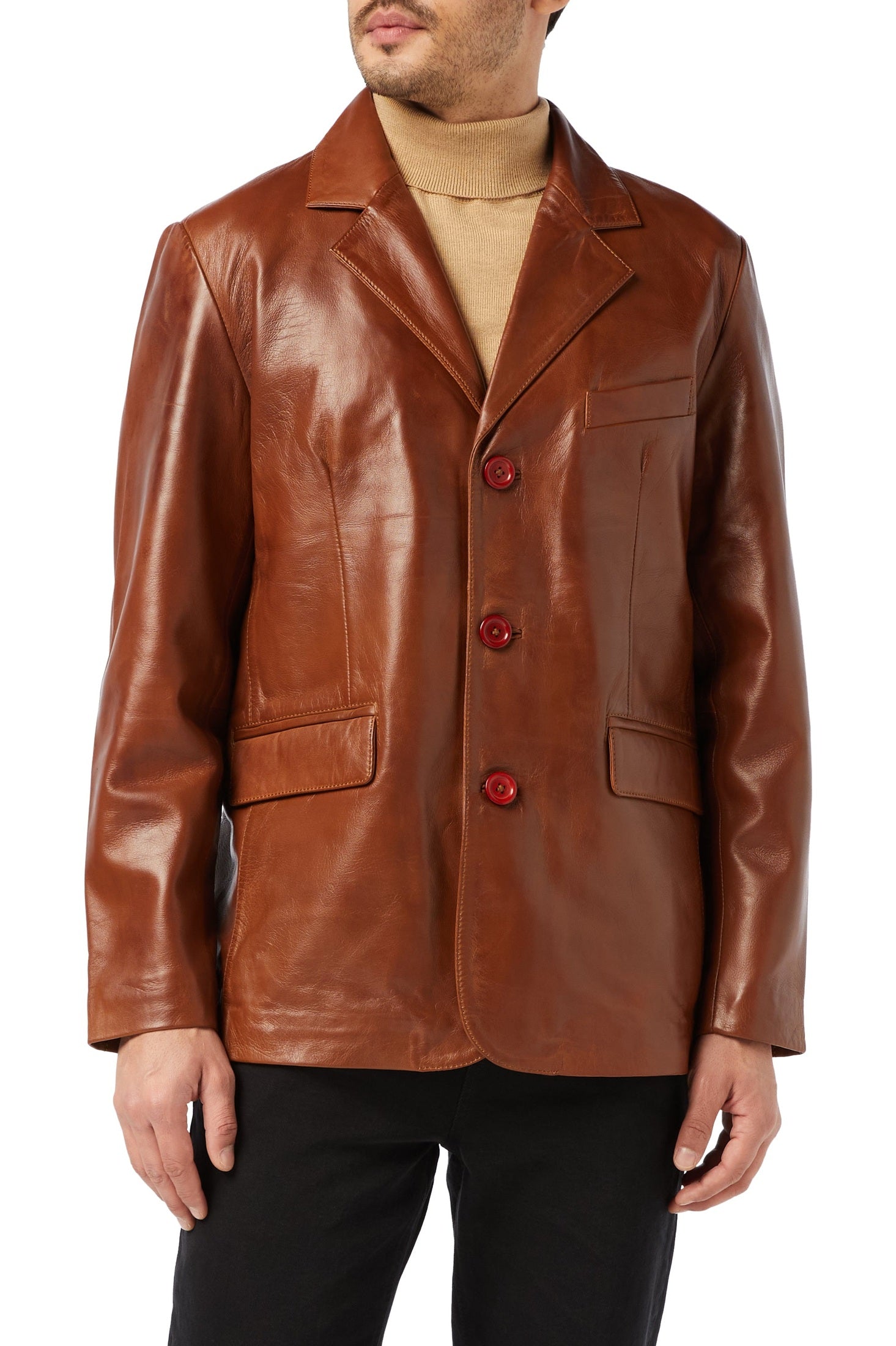 MEN’S VINTAGE MID LENGTH TAN LEATHER JACKET