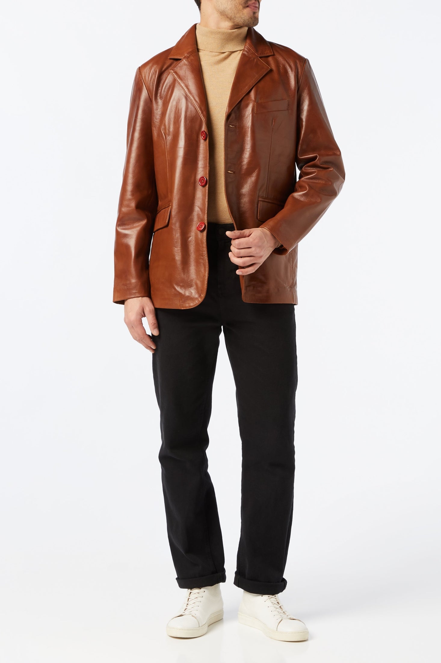 MEN’S VINTAGE MID LENGTH TAN LEATHER JACKET