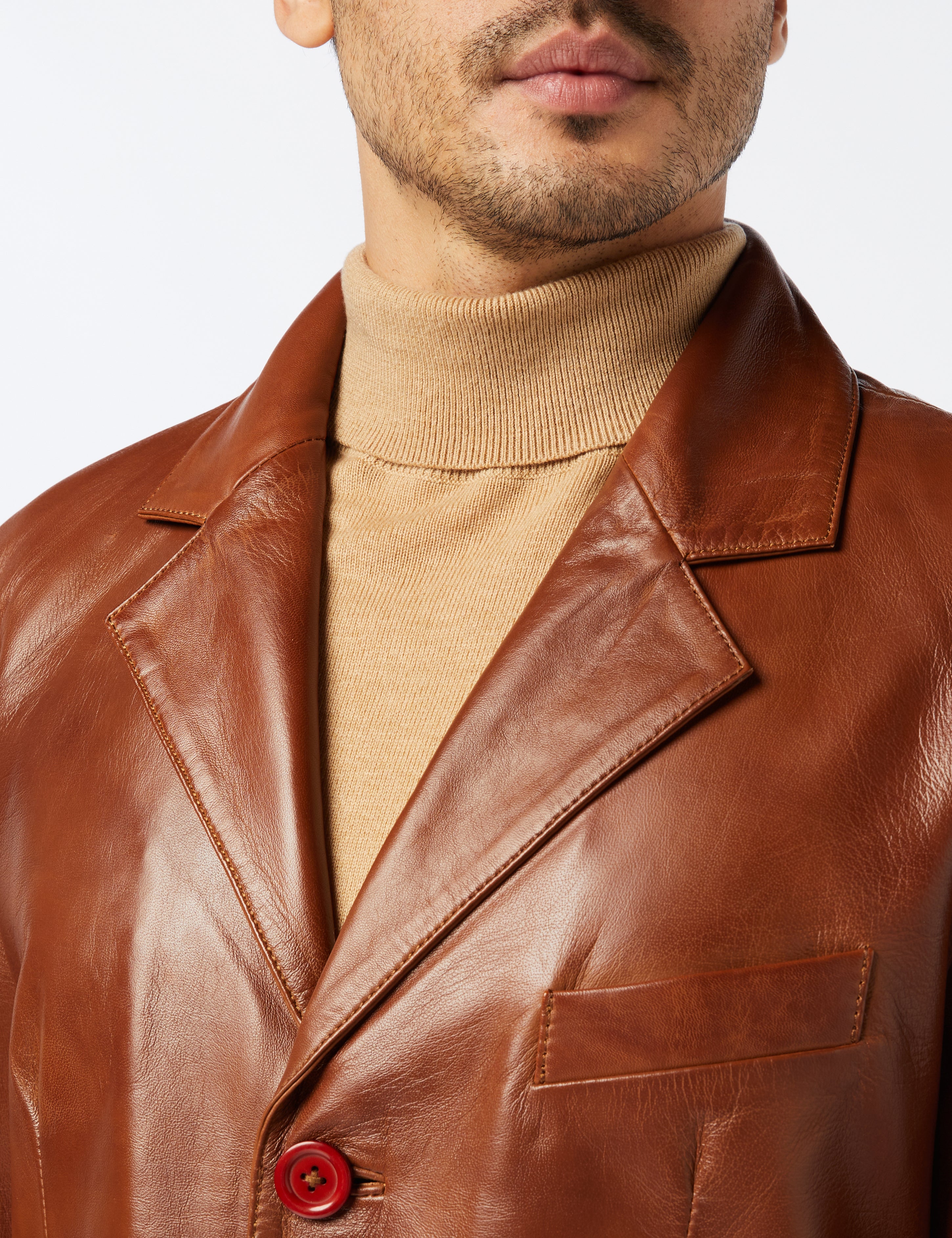 MEN’S VINTAGE MID LENGTH TAN LEATHER JACKET