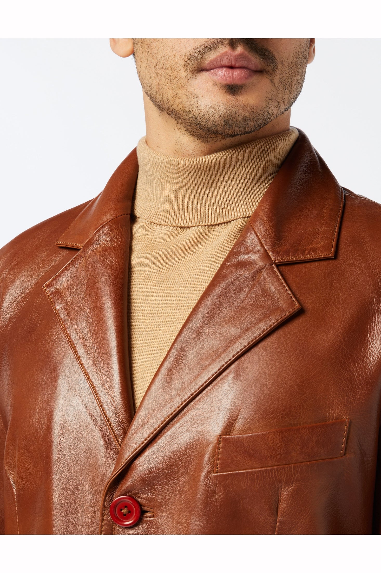 MEN’S VINTAGE MID LENGTH TAN LEATHER JACKET