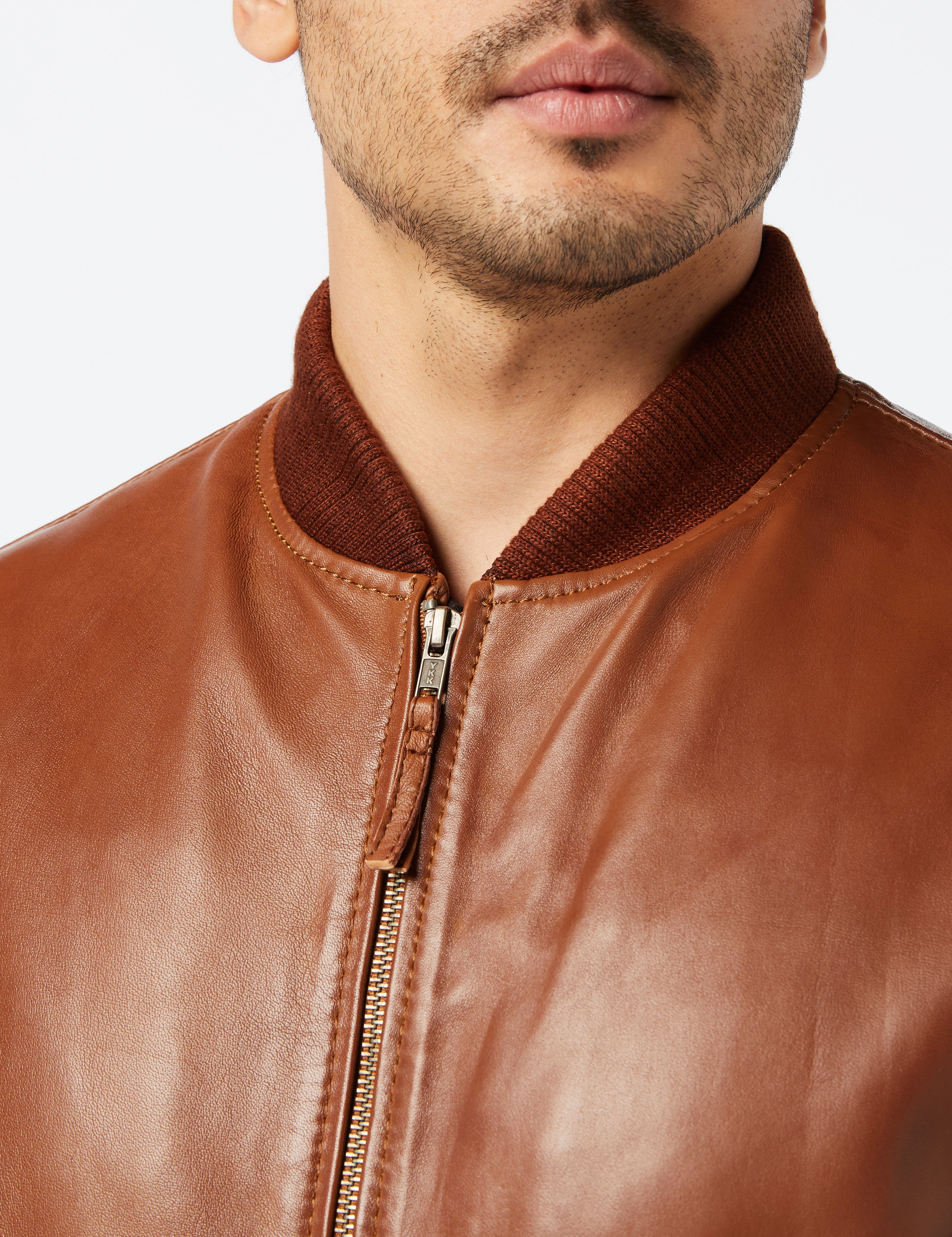 XPOSED Mens Tan Soft Real Leather Smart Casual Vintage Bomber Biker Style Jacket