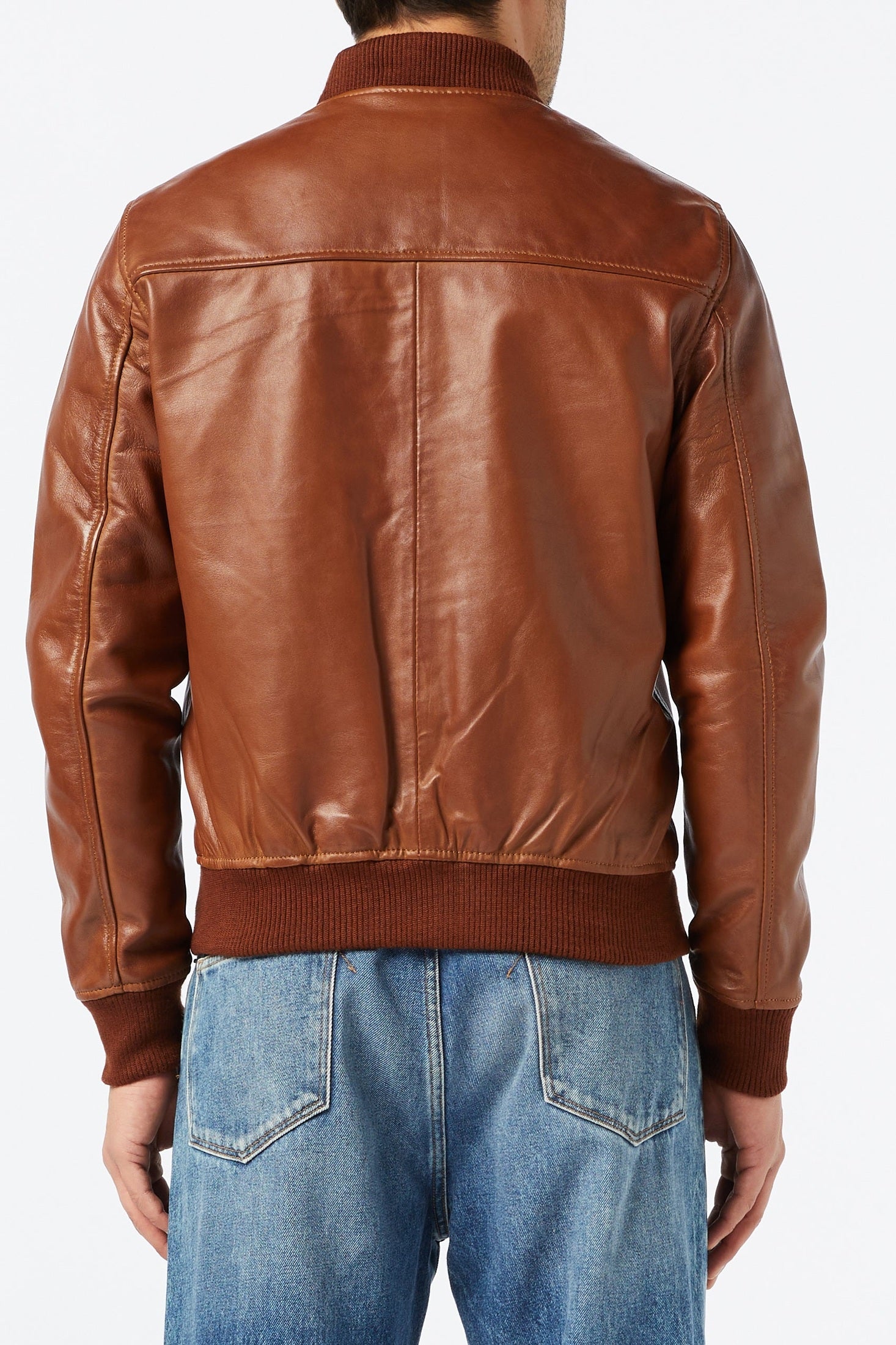 XPOSED Mens Tan Soft Real Leather Smart Casual Vintage Bomber Biker Style Jacket