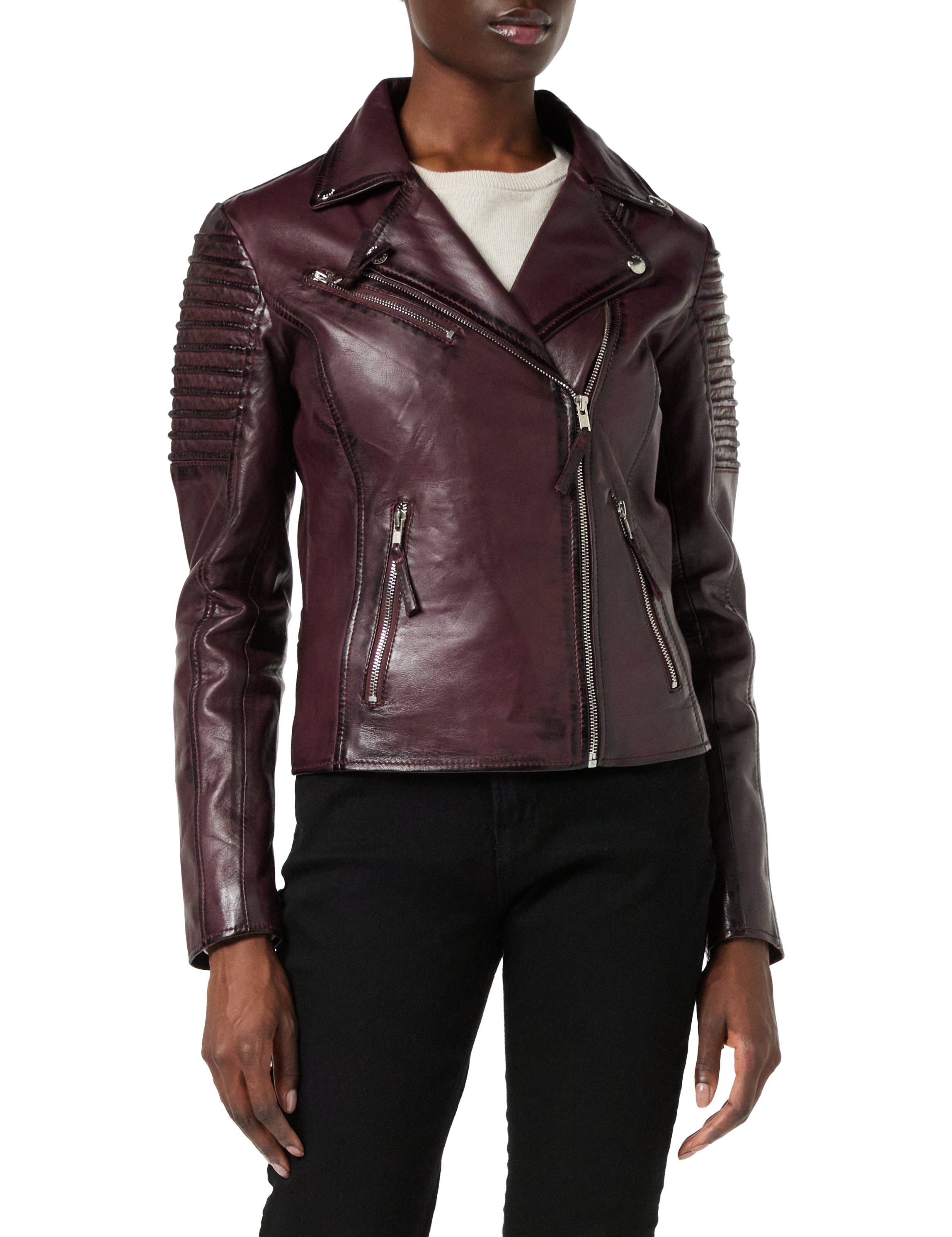 Ladies Retro Biker Burgundy