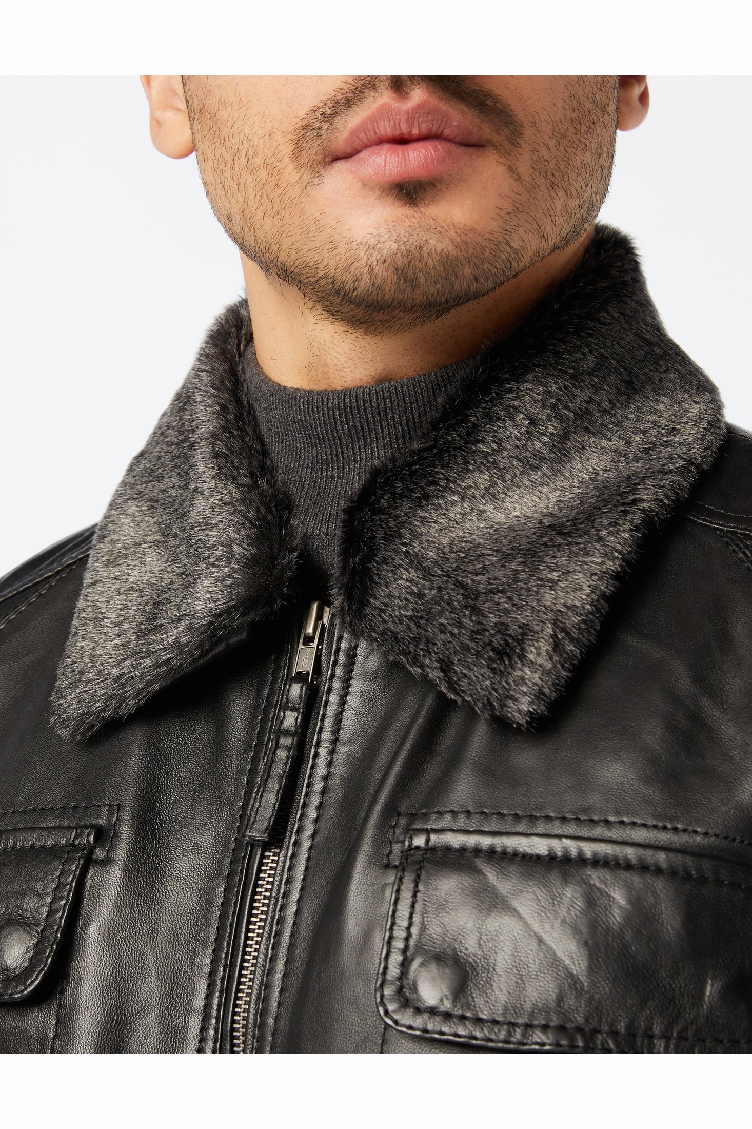 BOMBER LEATHER JACKET WITH FUR