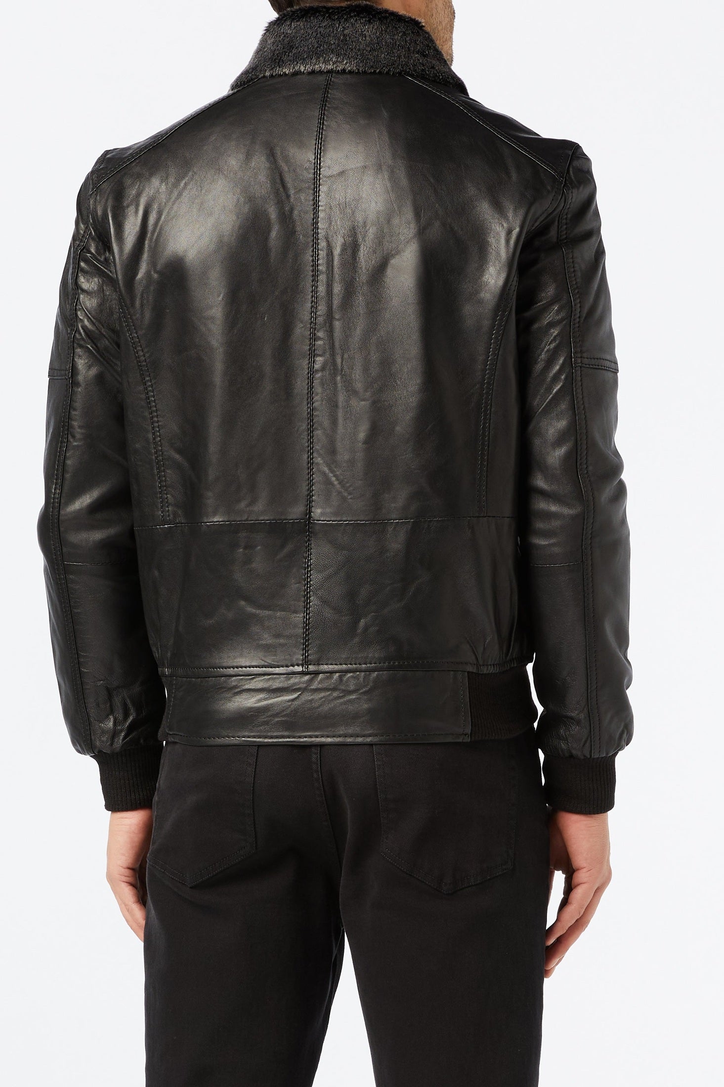 BOMBER LEATHER JACKET WITH FUR