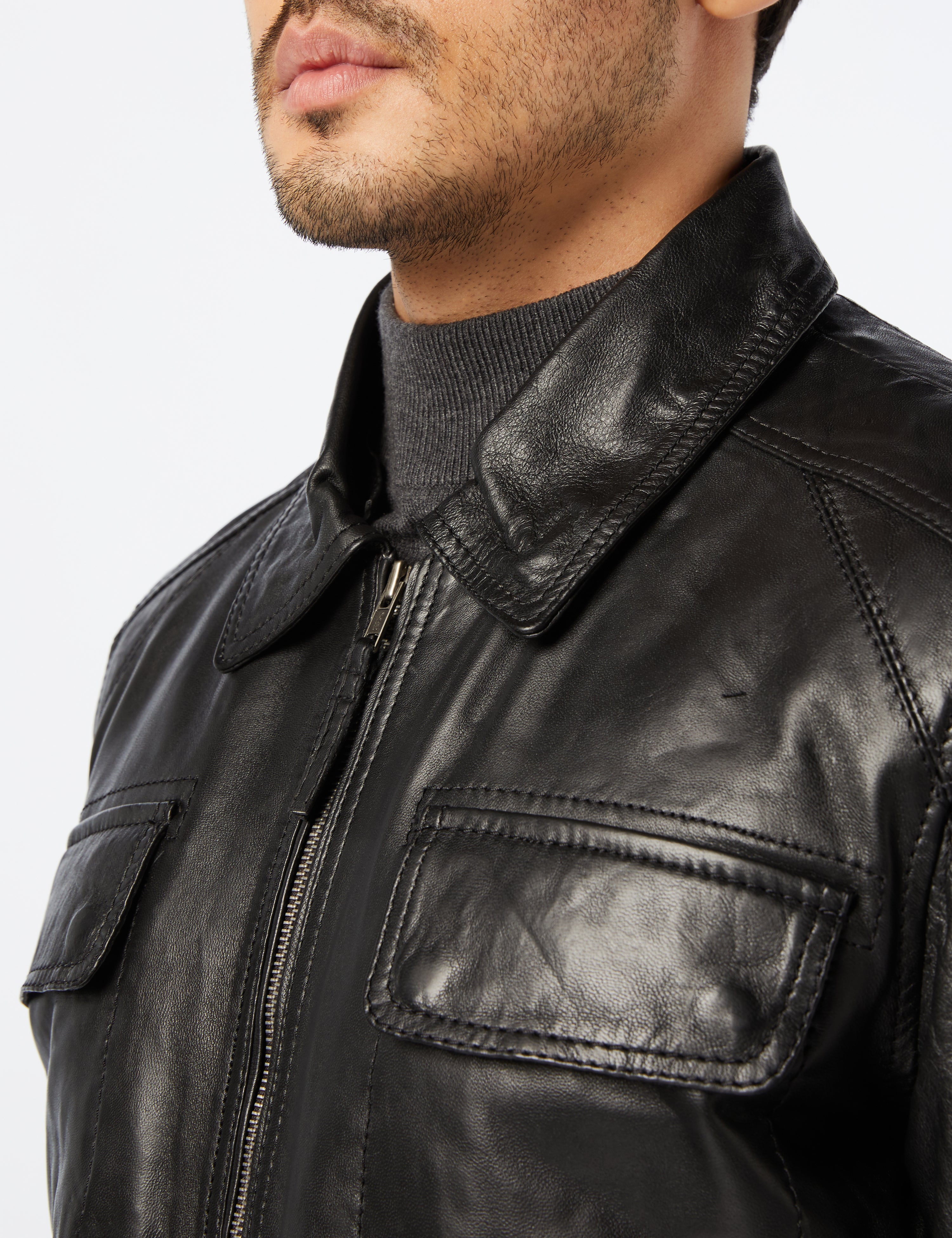 BOMBER LEATHER JACKET WITH FUR