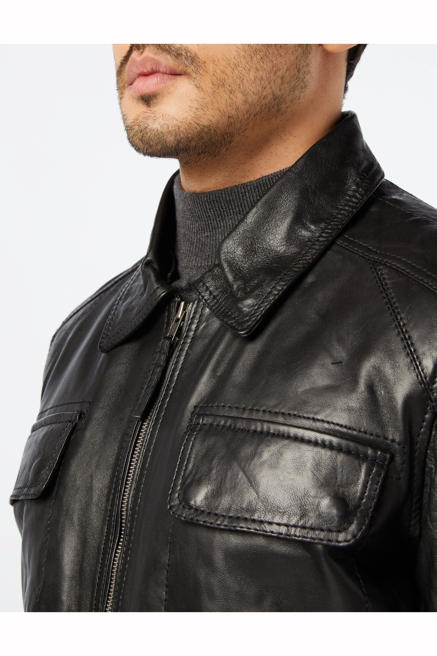 BOMBER LEATHER JACKET WITH FUR