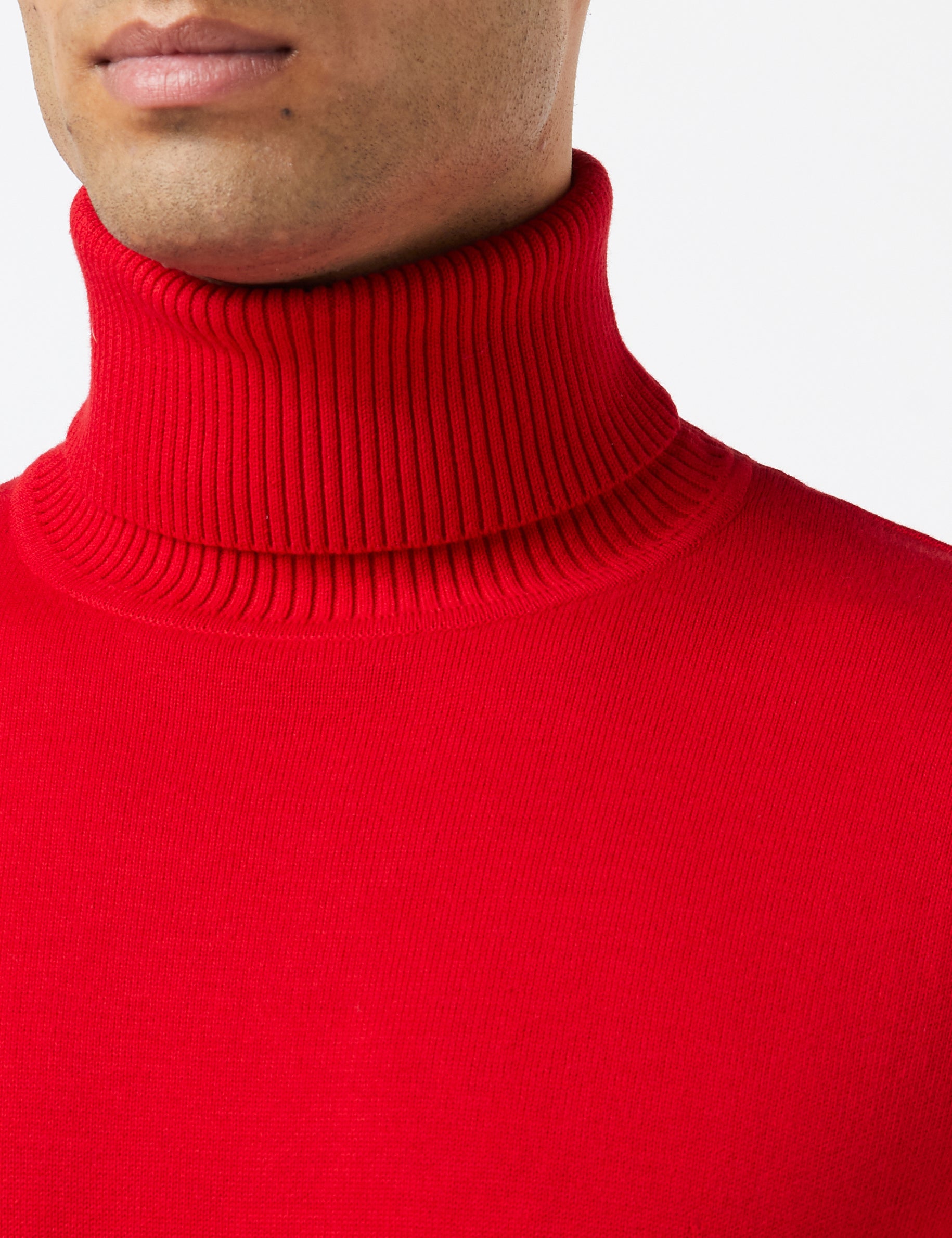 G 1808 - Mens Roll Neck Red Jumper Soft Cotton Fine Knitted