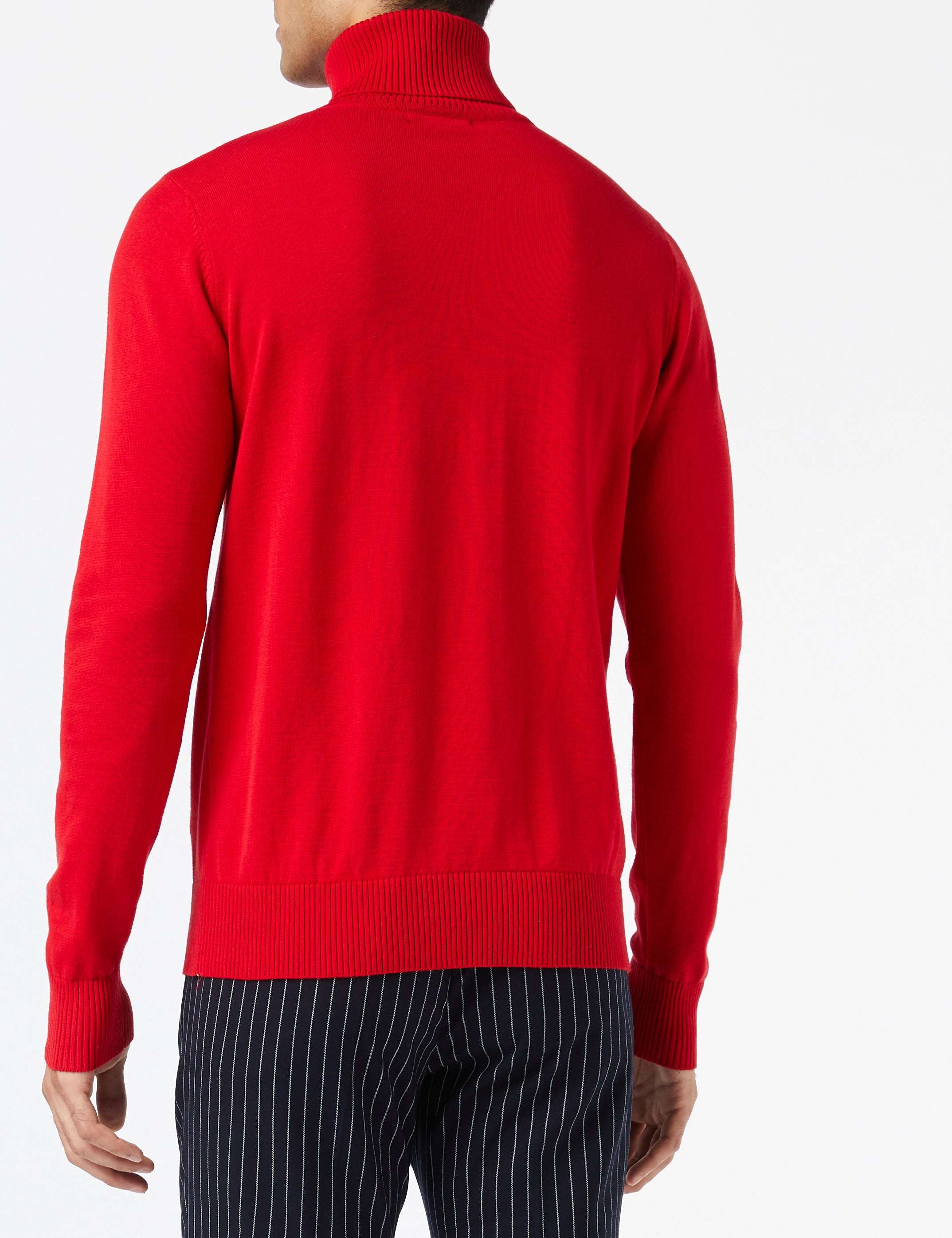 G 1808 - Mens Roll Neck Red Jumper Soft Cotton Fine Knitted