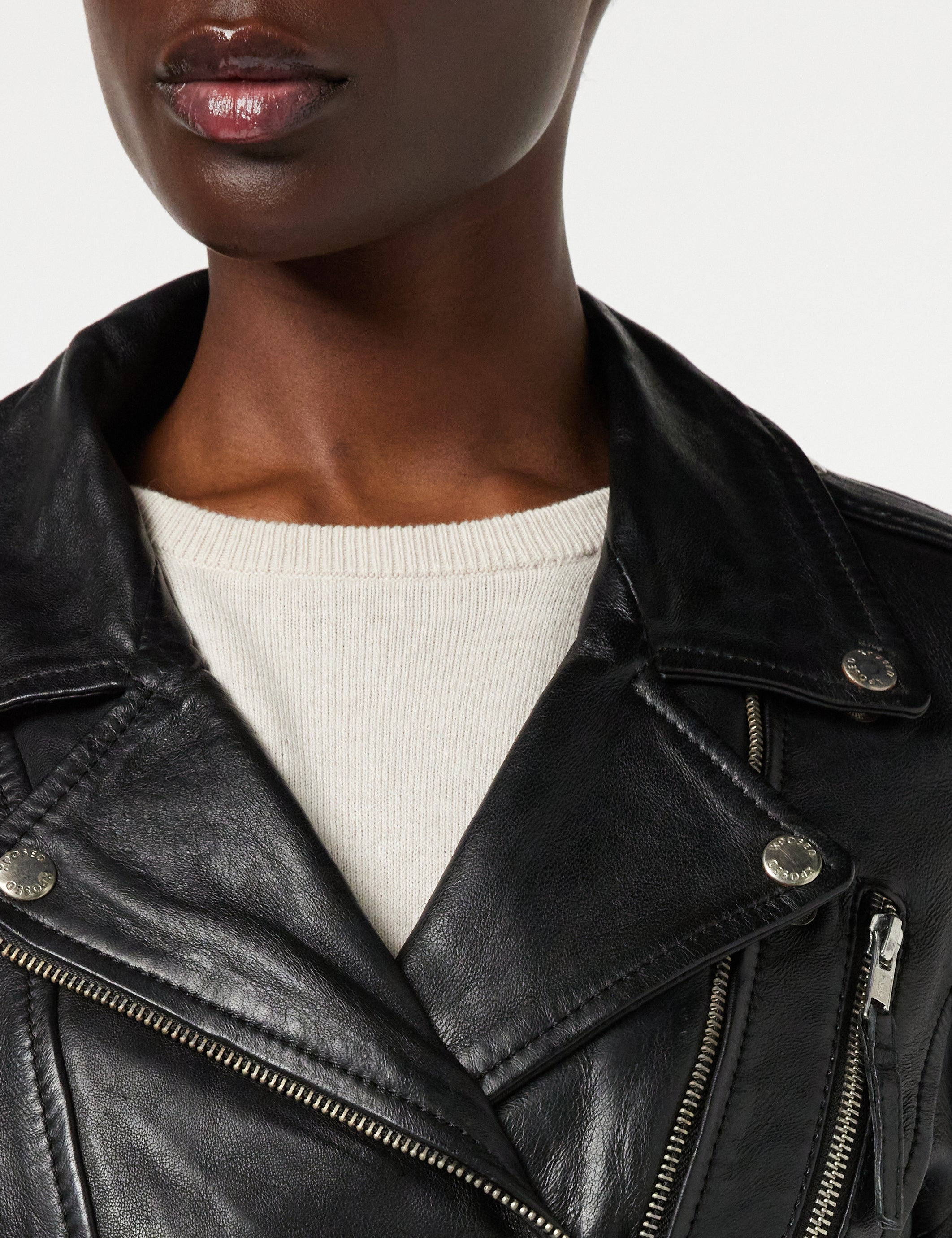 Ladies Womens Black Real Leather Fitted Vintage Biker Style Zip Buckle Jacket