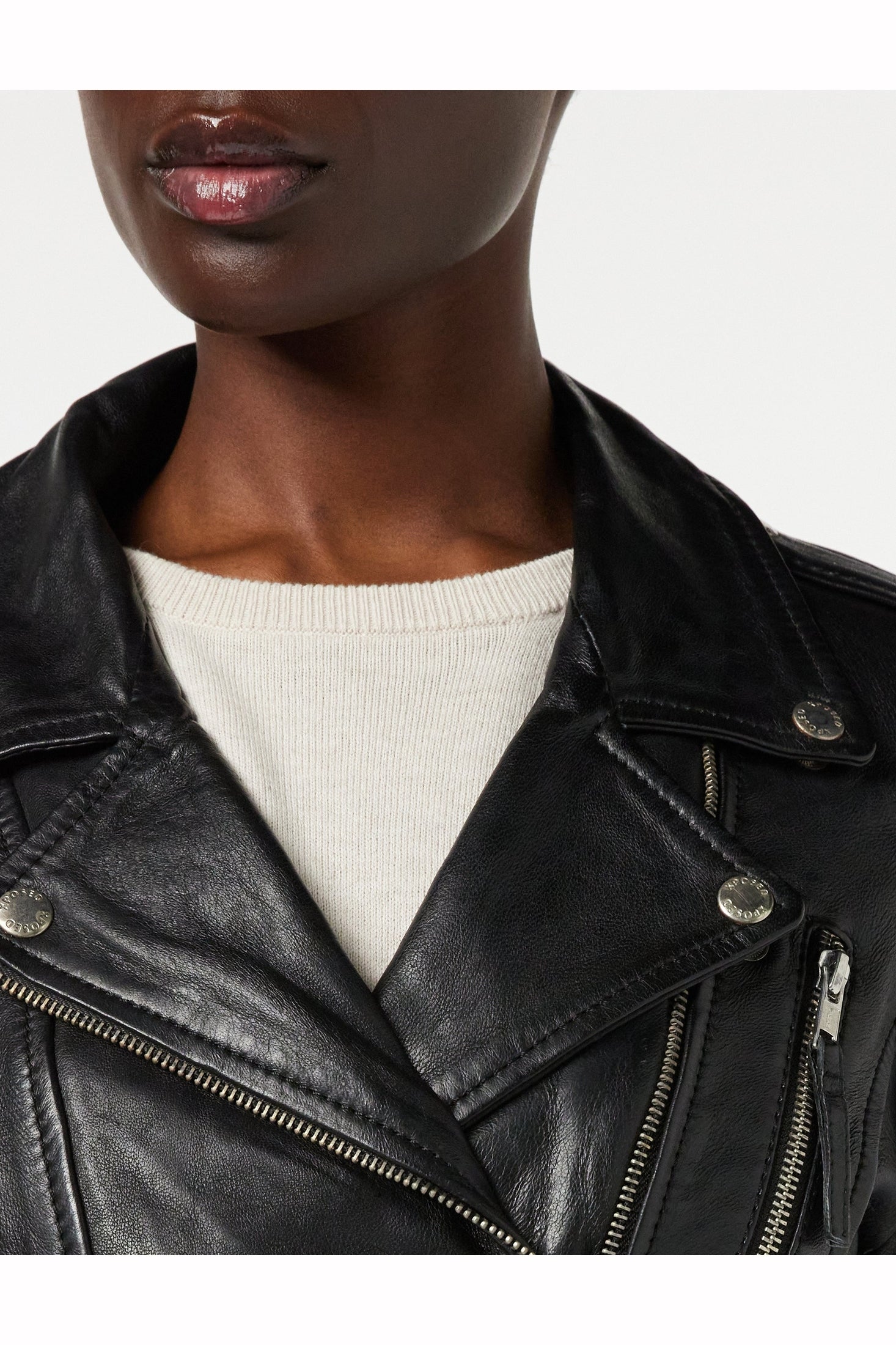 Ladies Womens Black Real Leather Fitted Vintage Biker Style Zip Buckle Jacket