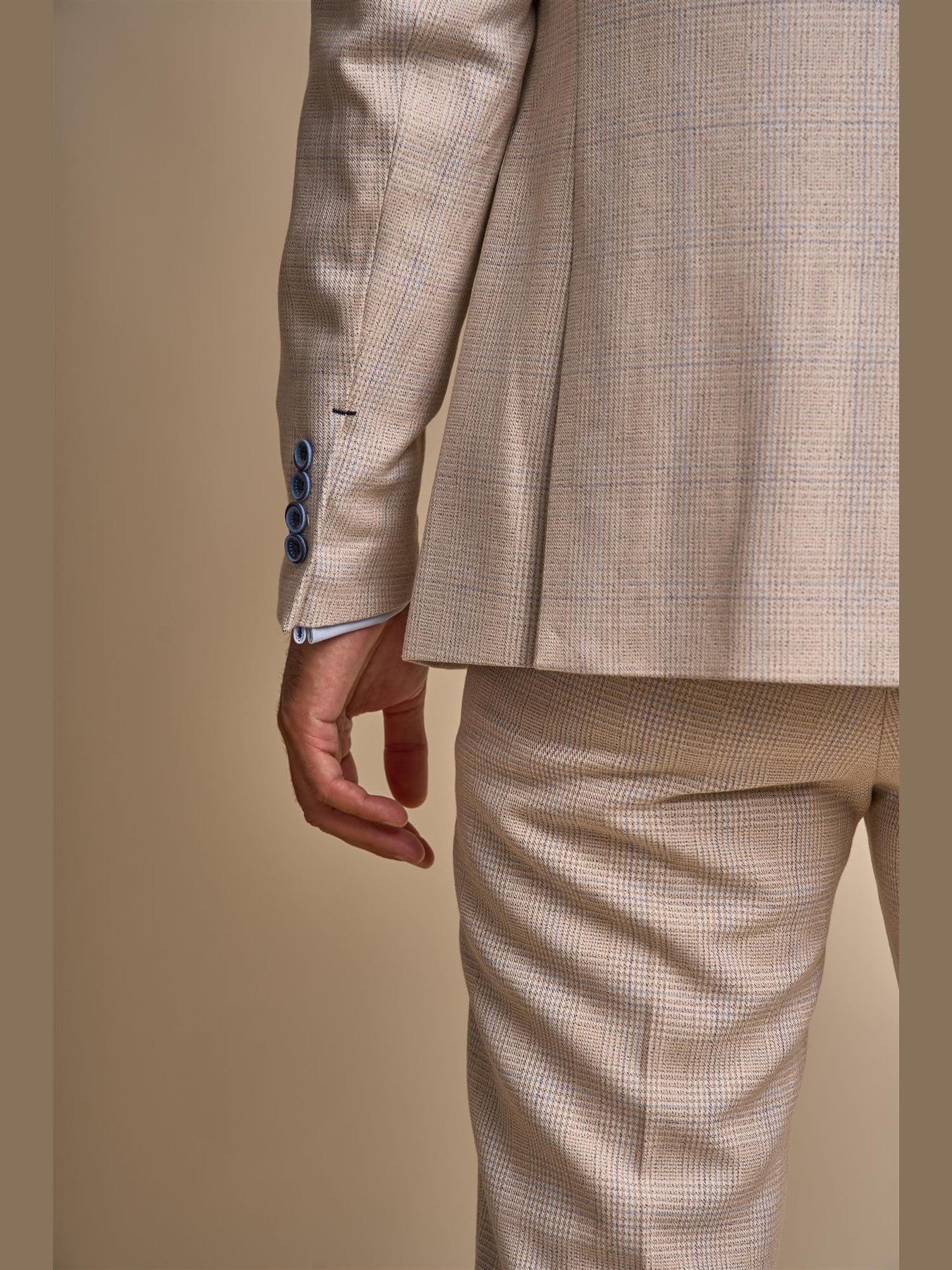 MENS CARIDI BEIGE TAILORED FIT THREE PIECE SUIT CAVANI