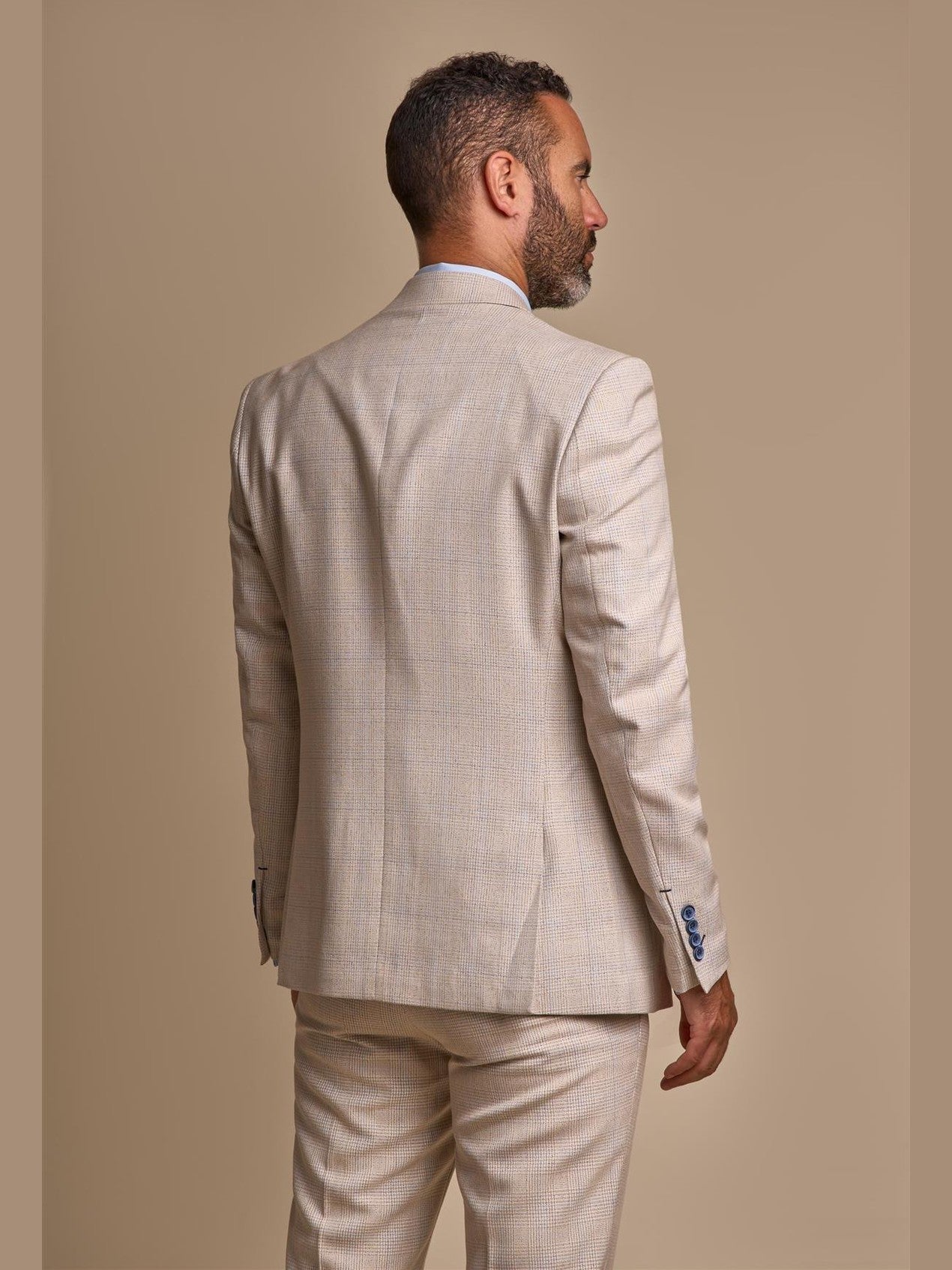 MENS CARIDI BEIGE TAILORED FIT THREE PIECE SUIT CAVANI