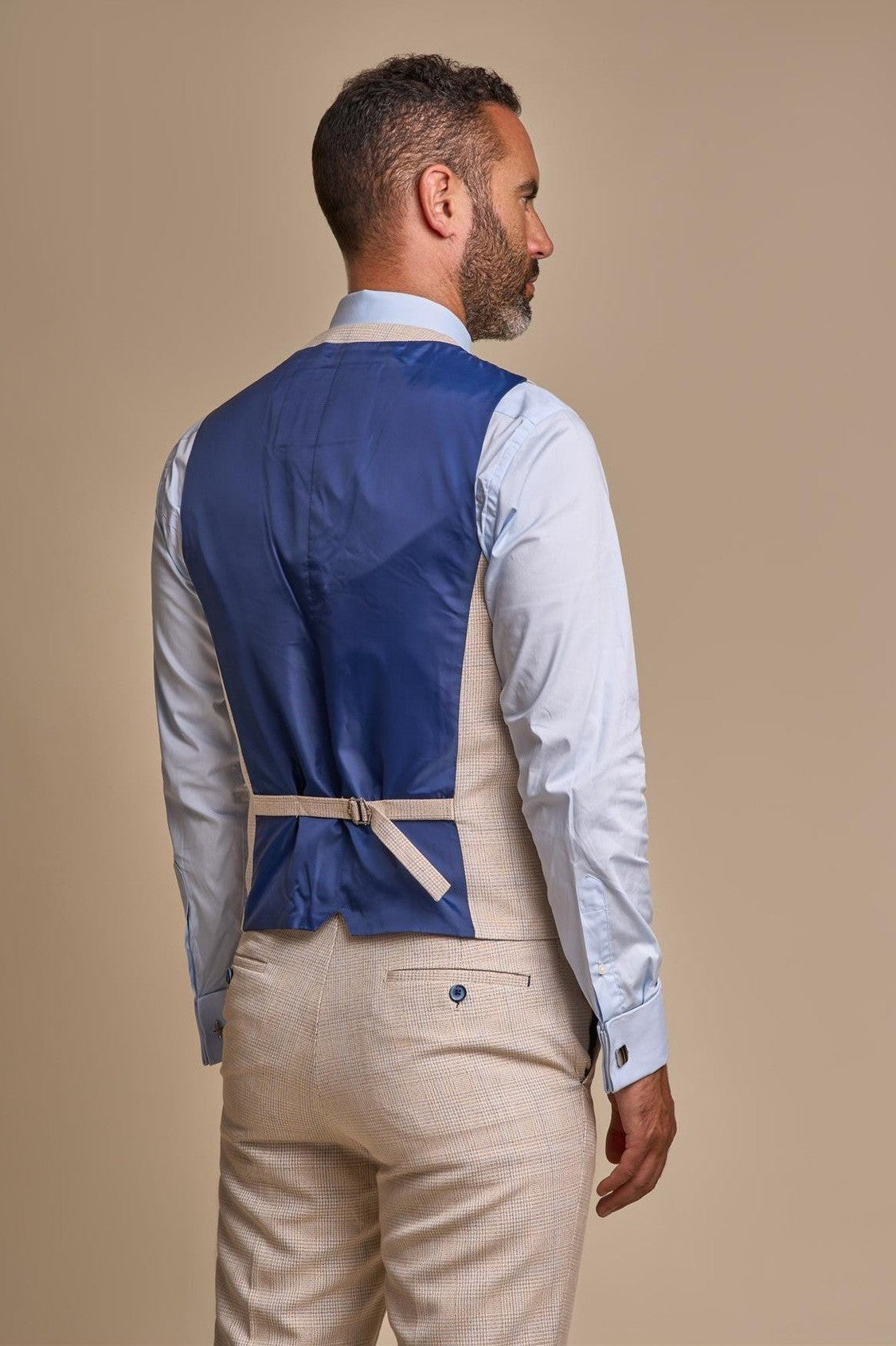 MENS CARIDI BEIGE TAILORED FIT THREE PIECE SUIT CAVANI