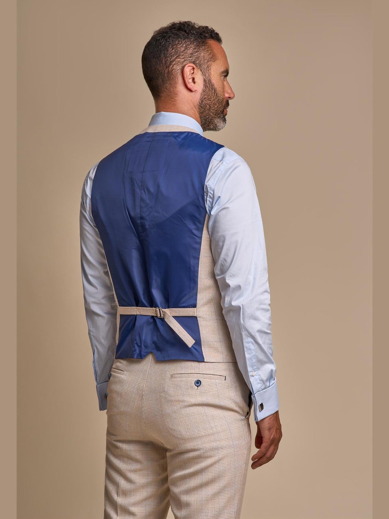 MENS CARIDI BEIGE TAILORED FIT THREE PIECE SUIT CAVANI