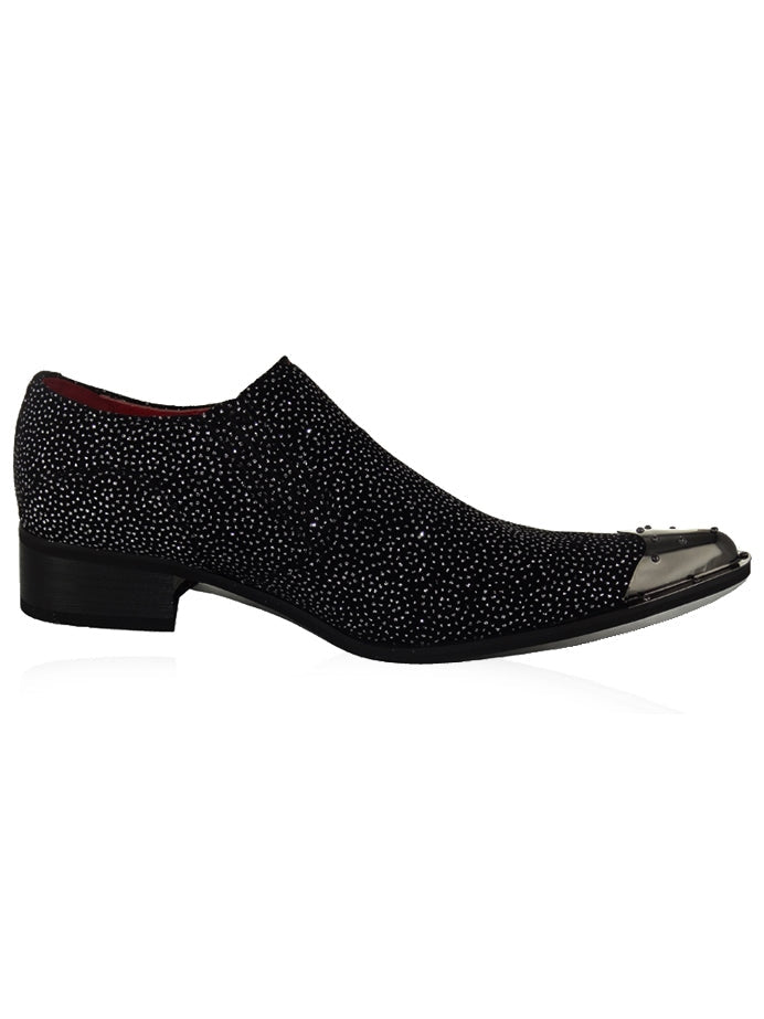 BLACK METAL TOE LOAFERS WINKLE PICKER GLITTER SHOES