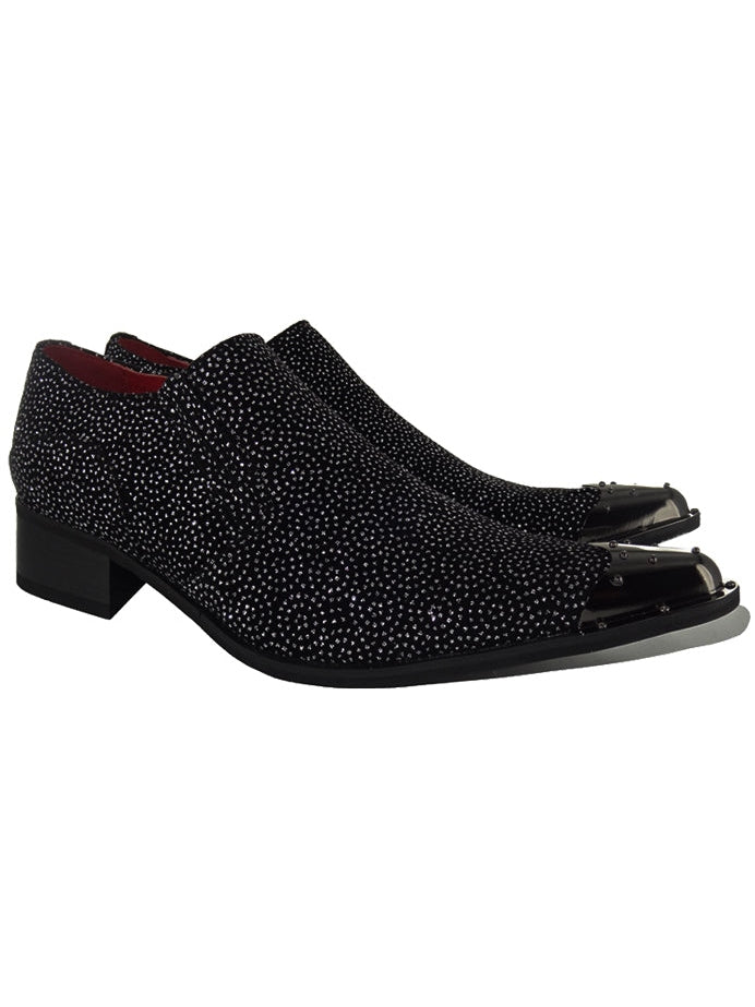 BLACK METAL TOE LOAFERS WINKLE PICKER GLITTER SHOES