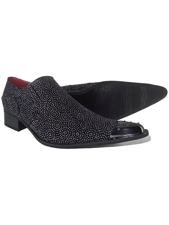 BLACK METAL TOE LOAFERS WINKLE PICKER GLITTER SHOES