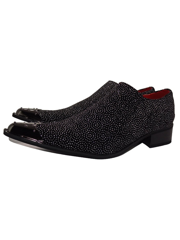 BLACK METAL TOE LOAFERS WINKLE PICKER GLITTER SHOES