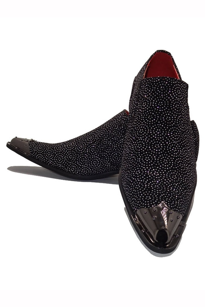 BLACK METAL TOE LOAFERS WINKLE PICKER GLITTER SHOES