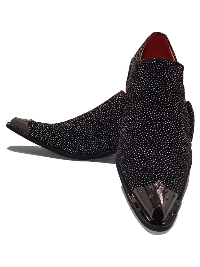 BLACK METAL TOE LOAFERS WINKLE PICKER GLITTER SHOES