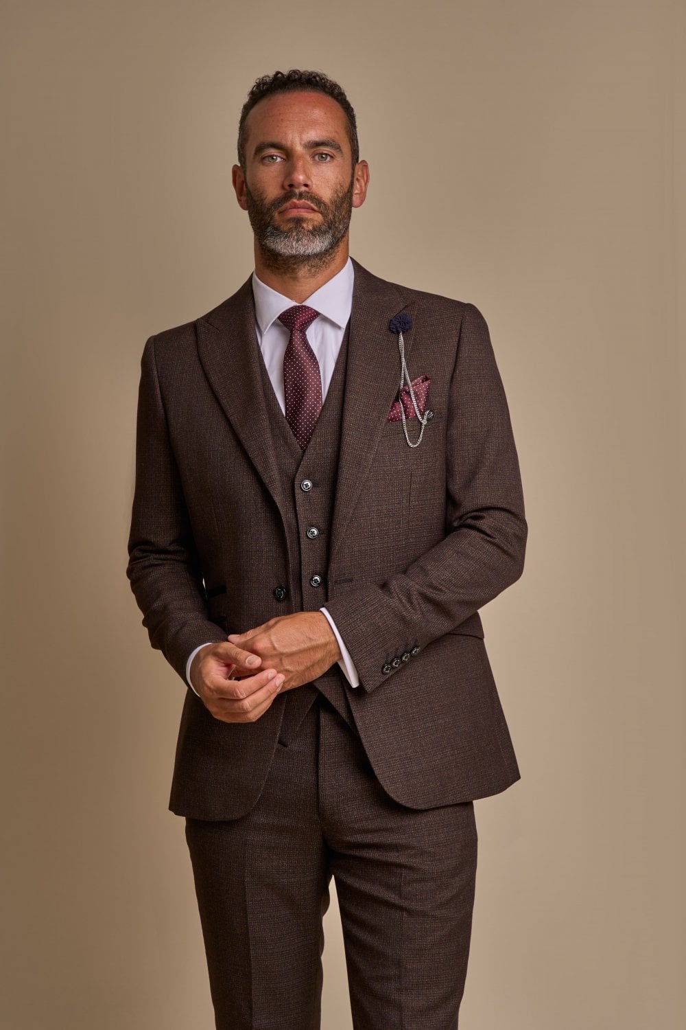 CARIDI – TAILORED FIT BROWN CHECK BLAZER CAVANI