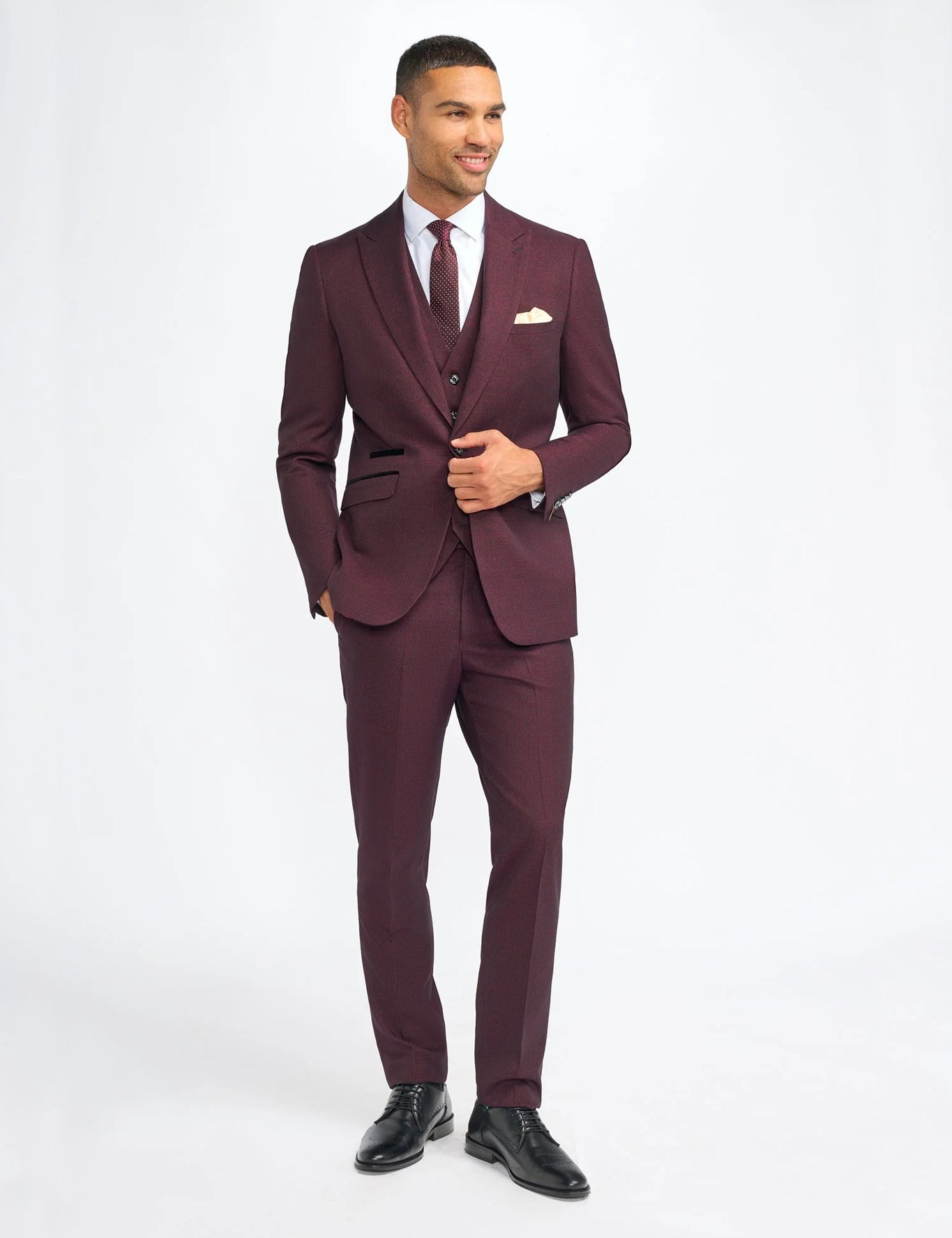 CARIDI MENS WINE 3 PIECE TAILORED CHECK SUIT CAVANI