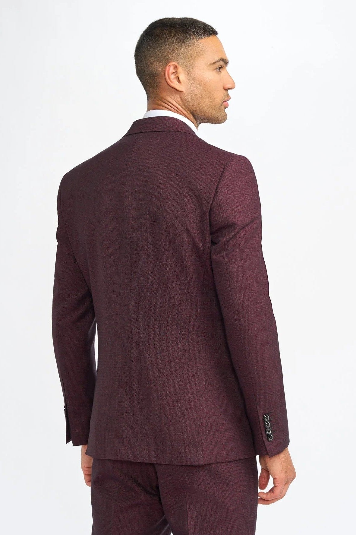 CARIDI MENS WINE 3 PIECE TAILORED CHECK SUIT CAVANI