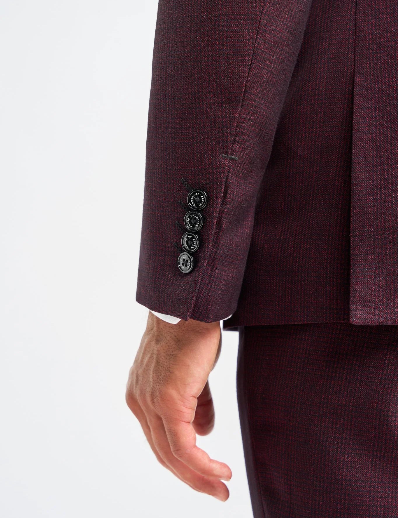 CARIDI MENS WINE 3 PIECE TAILORED CHECK SUIT CAVANI