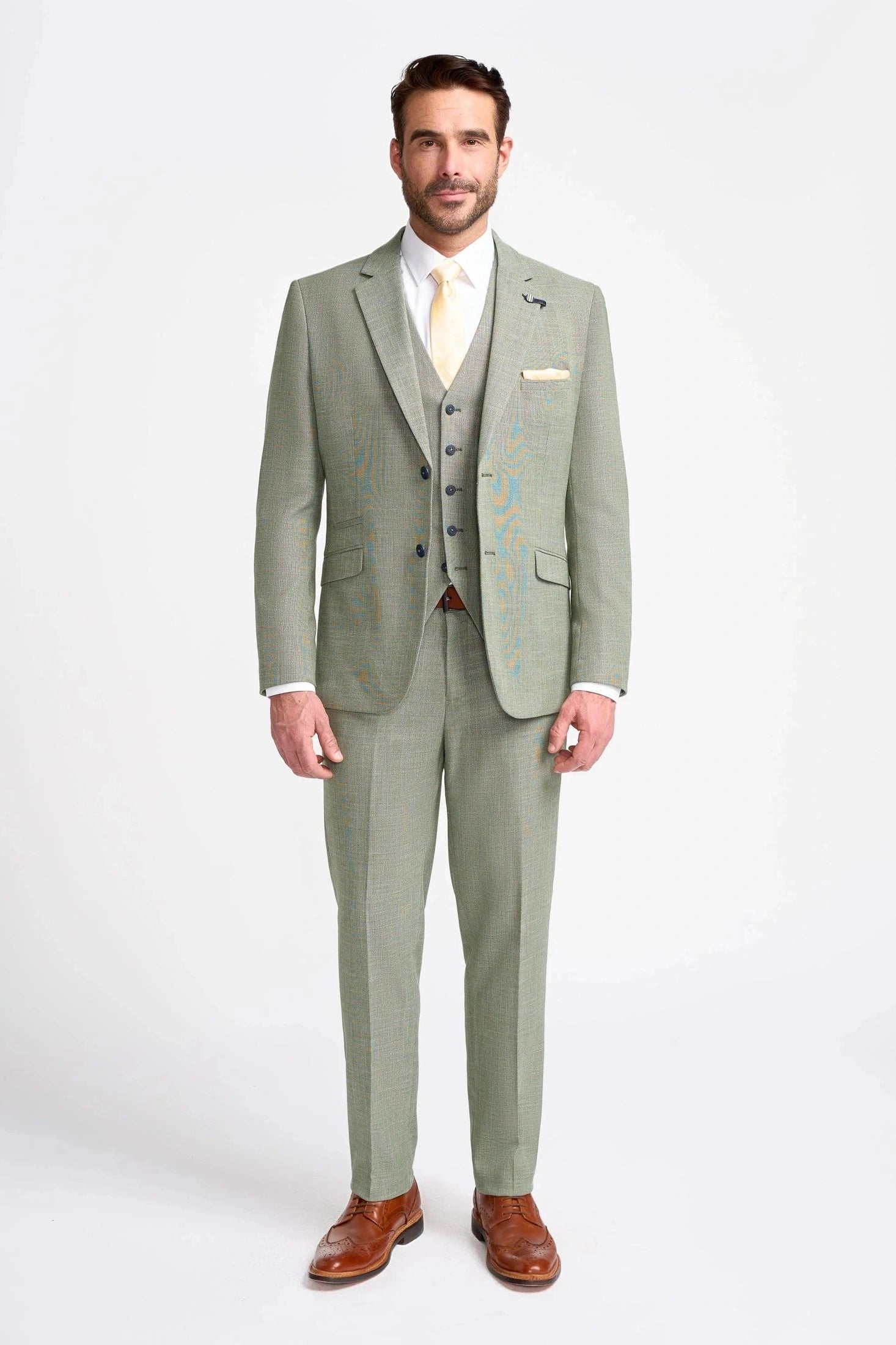 MIAMI – TAILORED FIT LINEN BLEND SAGE GREEN 3 PIECE SUIT CAVANI