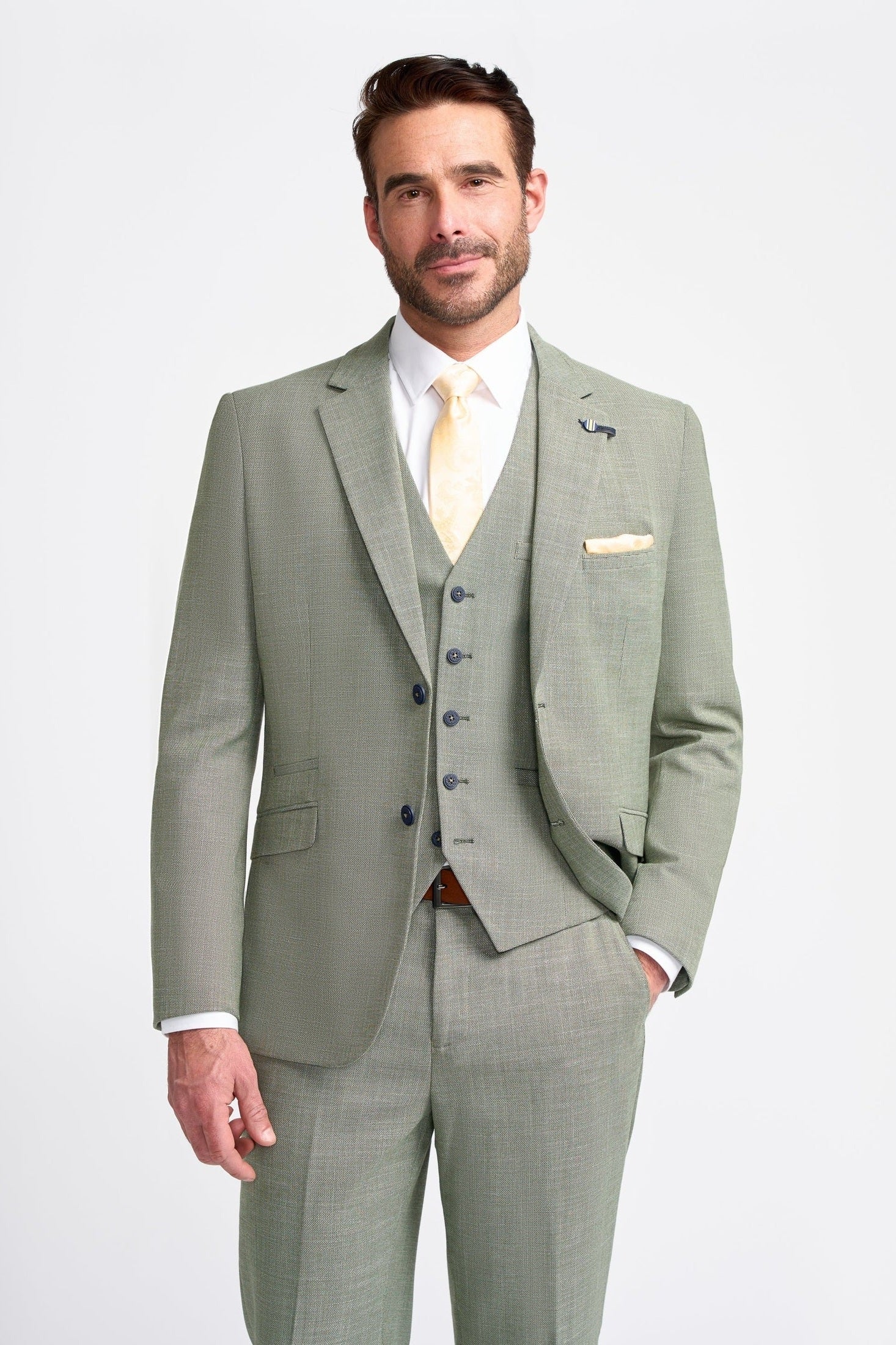 MIAMI – TAILORED FIT LINEN BLEND SAGE GREEN 3 PIECE SUIT CAVANI
