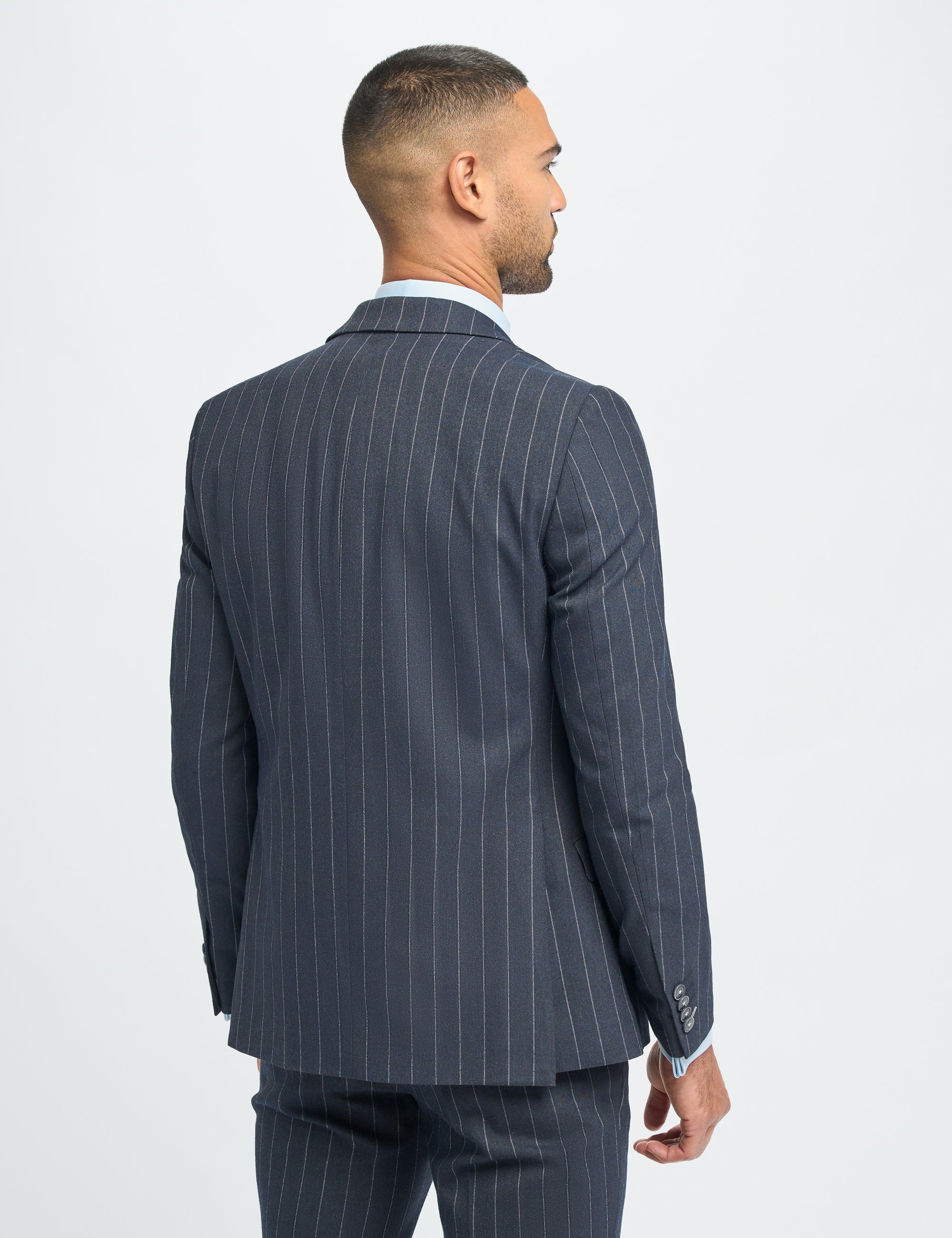 INVINCIBLE – NAVY 3 PIECE PINSTRIPE SUIT TAILORED FIT CAVANI