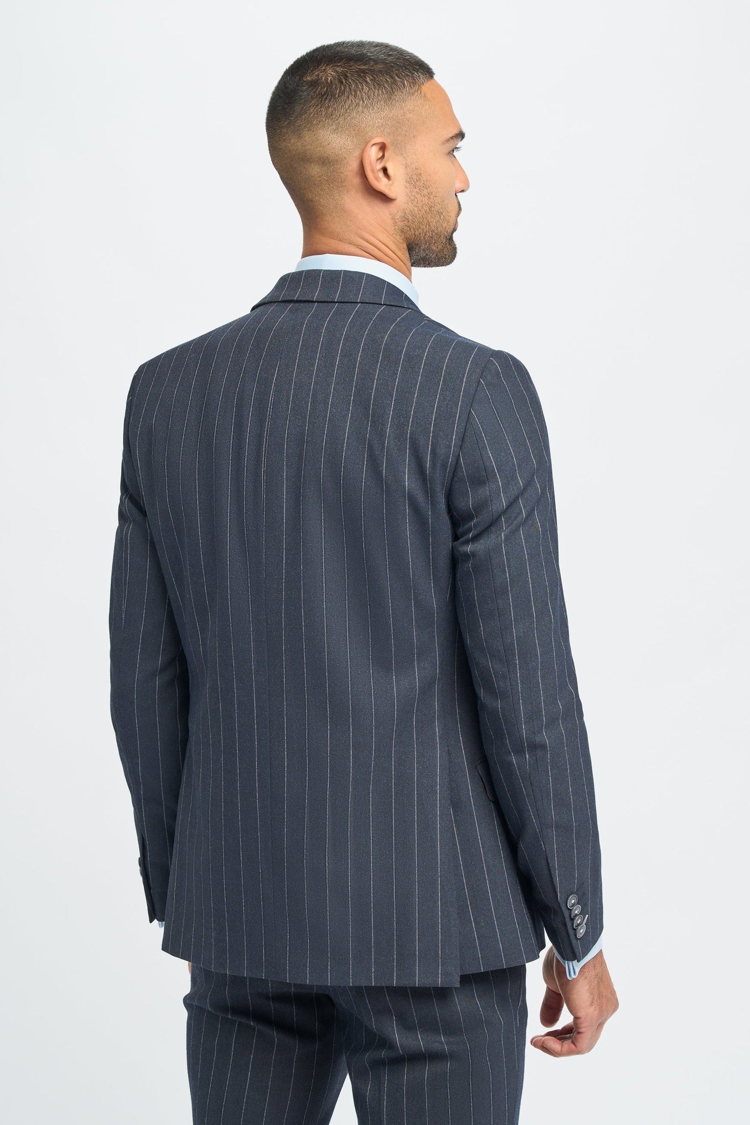 INVINCIBLE – NAVY 3 PIECE PINSTRIPE SUIT TAILORED FIT CAVANI