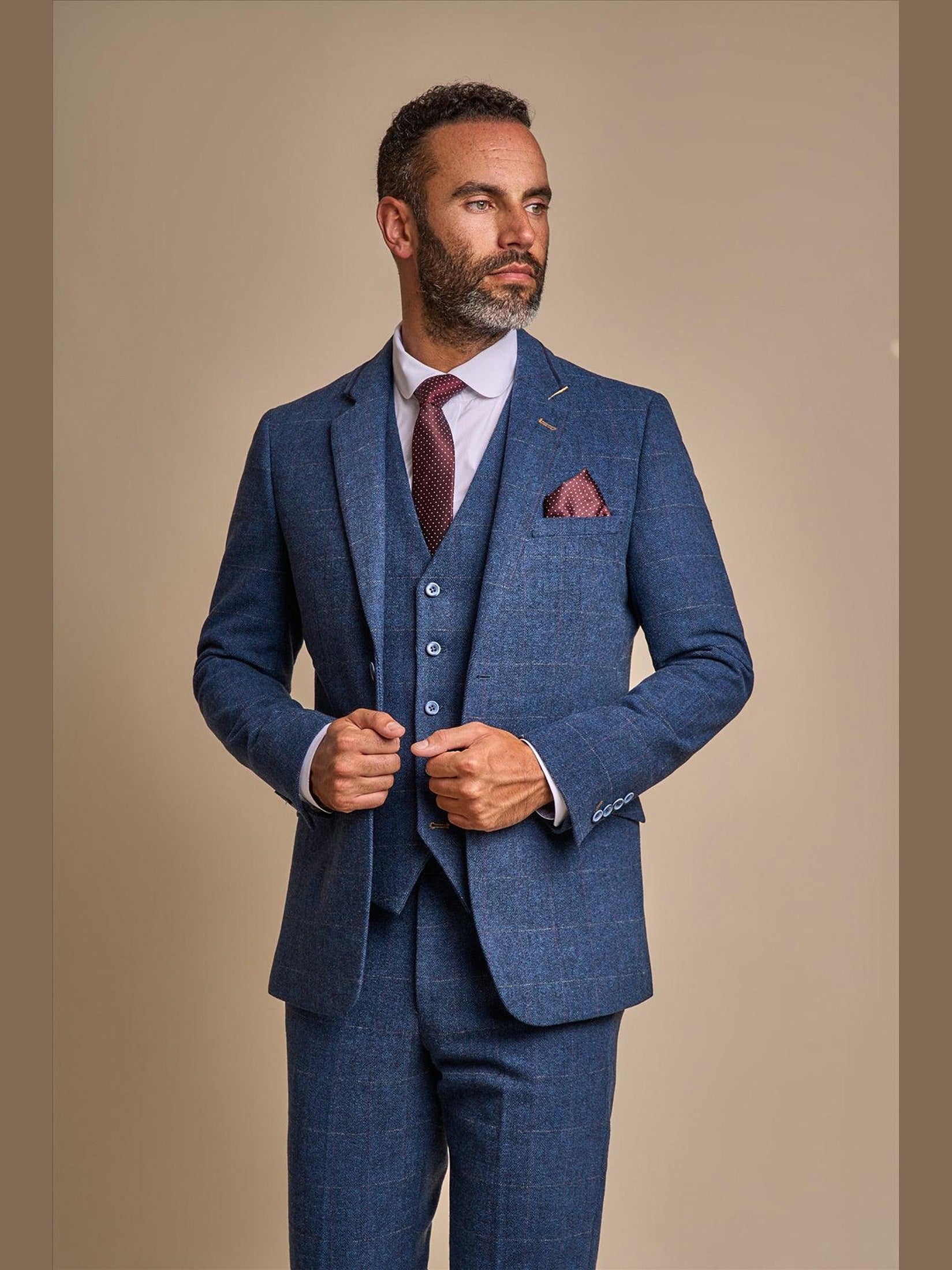 MENS CARNEGI NAVY TWEED THREE PIECE SUIT CAVANI