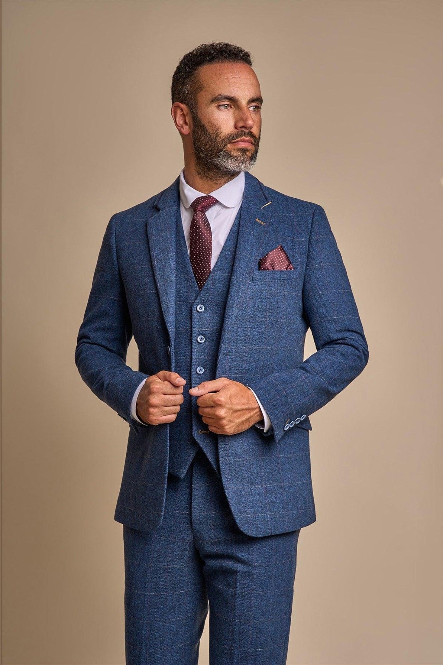 MENS CARNEGI NAVY TWEED THREE PIECE SUIT CAVANI