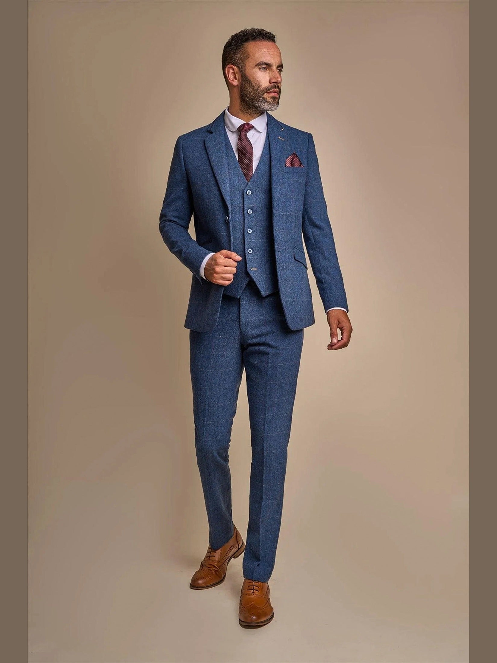 MENS CARNEGI NAVY TWEED THREE PIECE SUIT CAVANI